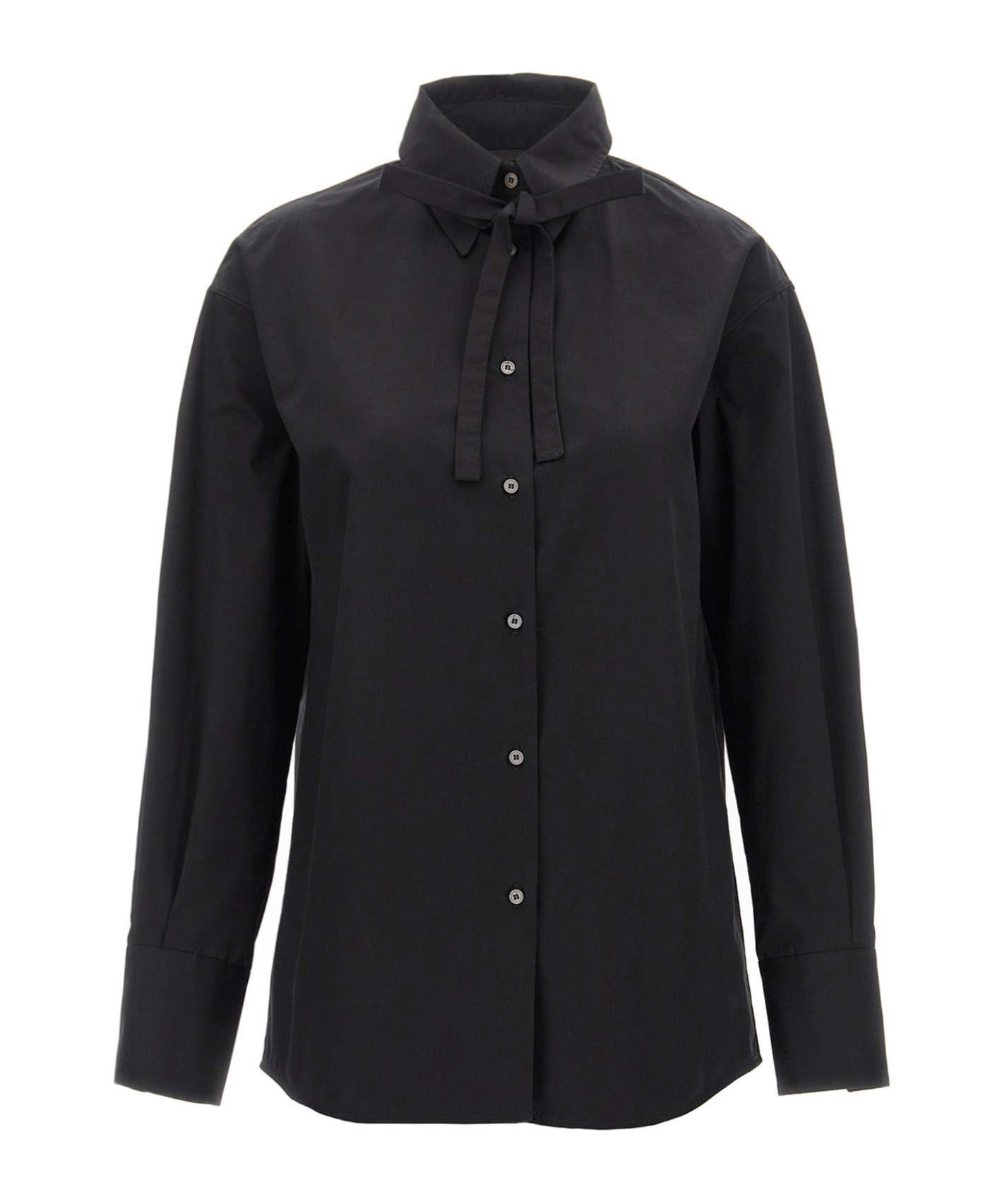 Fabiana Filippi Cotton Poplin Shirt With Knotted Lace Collar In Black