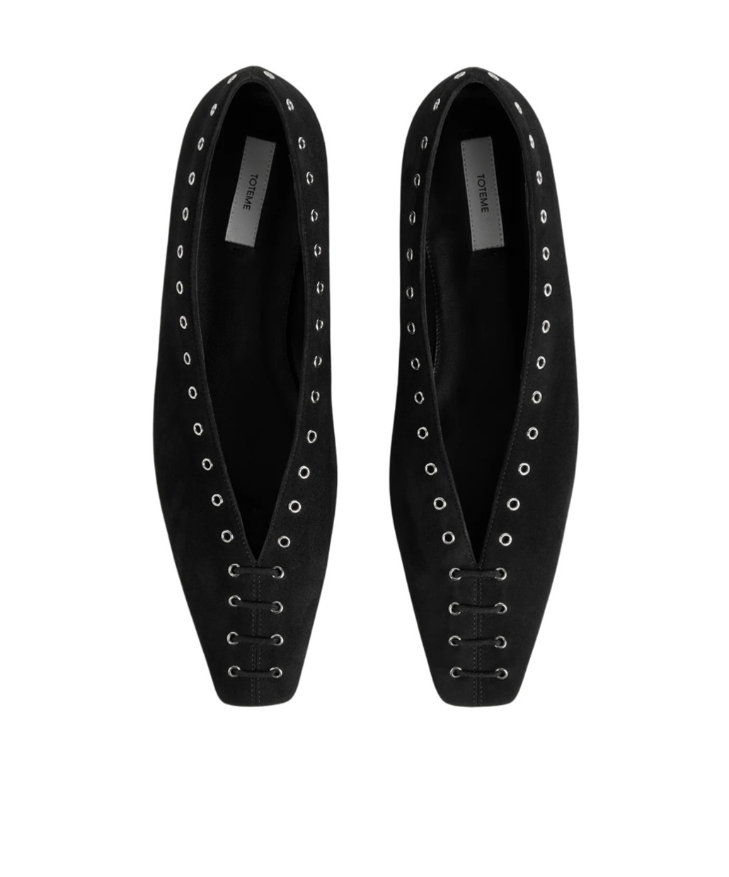 Totême Lace-up Eyelet-embellished Suede Ballet Flats In Black