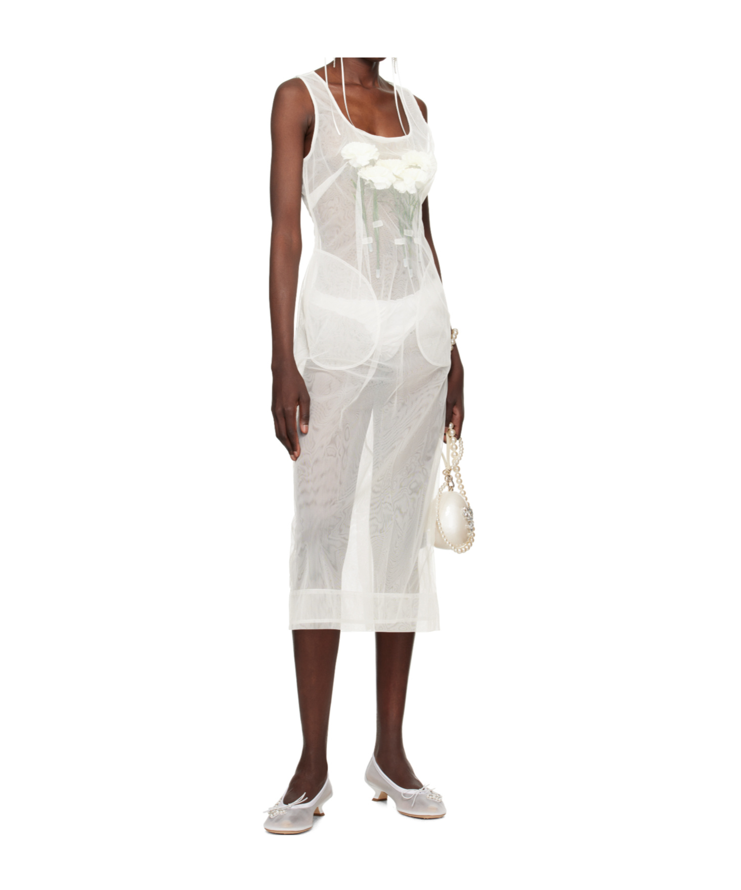 Simone Rocha Ssense Exclusive Bridal Capsule Carnation Dart Midi Dress In White