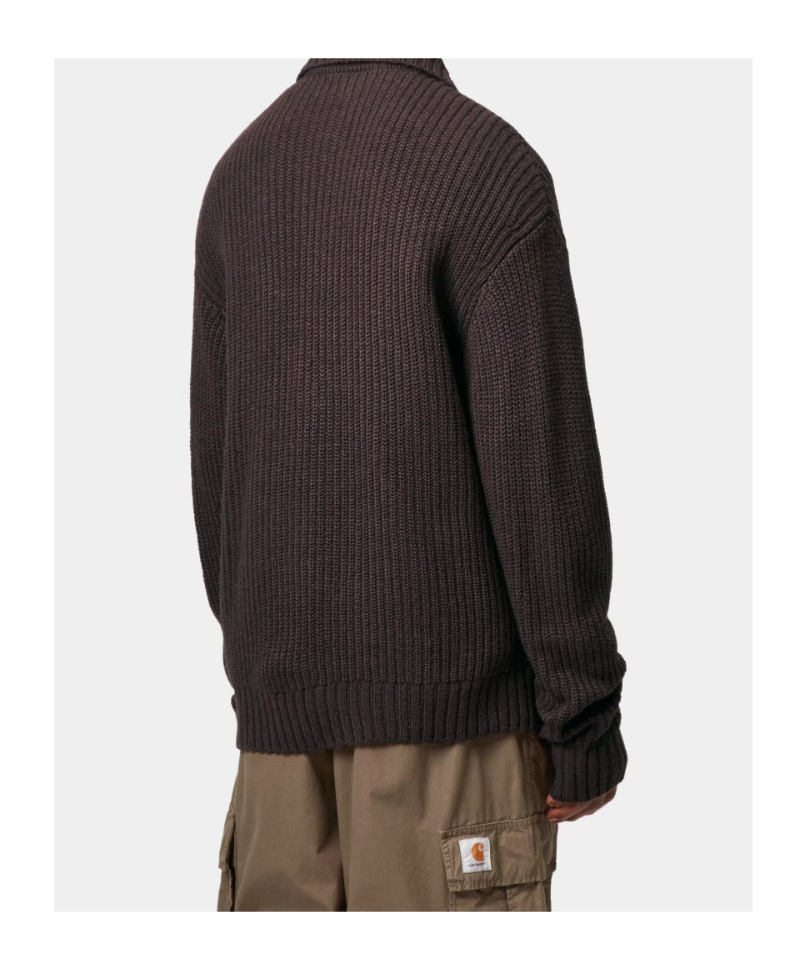 Carhartt Ip Mens Chore Logo-patch Knitted Wool-blend Cardigan Palisander In Brown