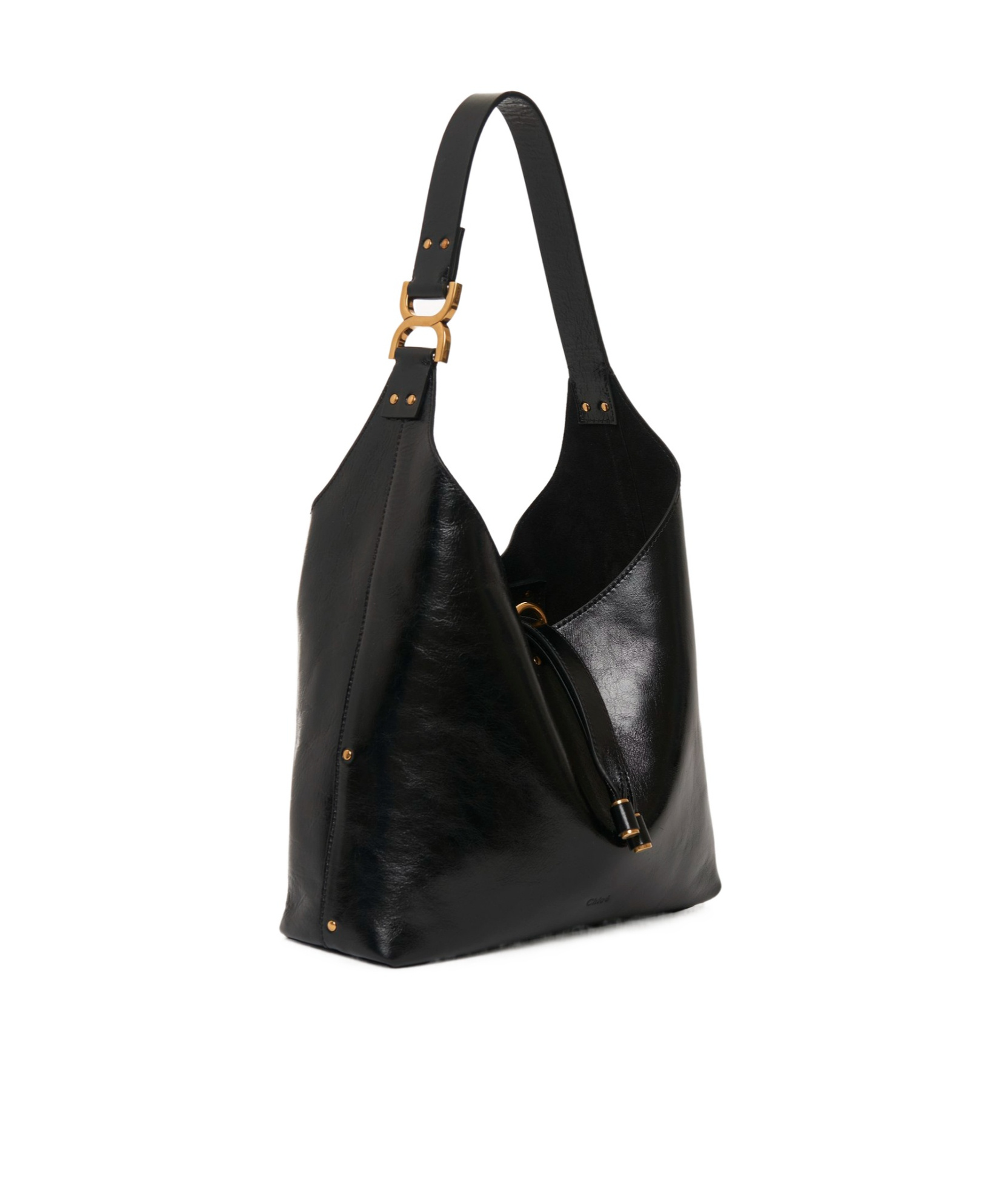 Chloé Marcie Small Hobo Bag In Shiny Calfskin In Black