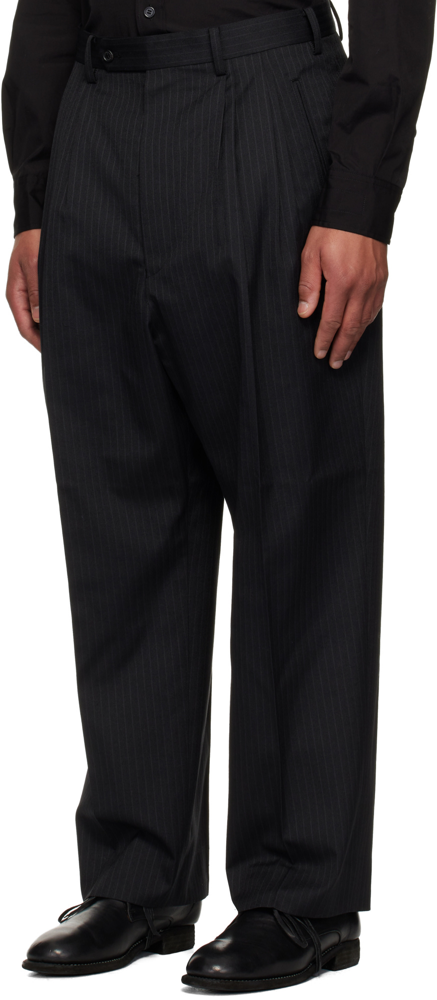 Comme Des Garçons Pleated Pinstripe Trousers In Black