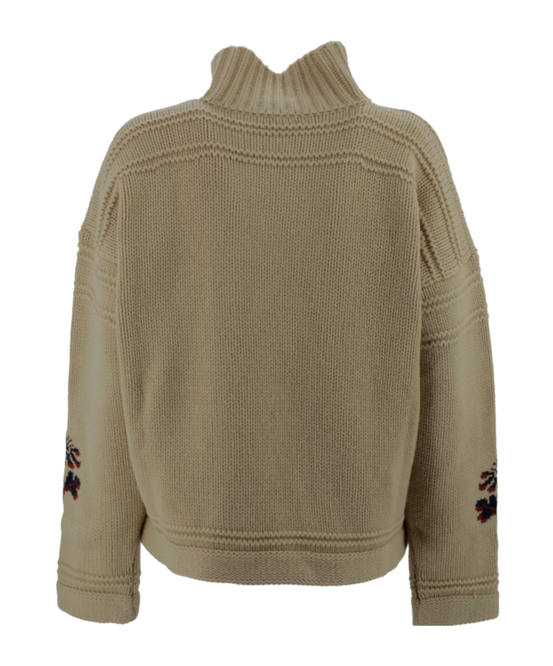 Etro Knitwear High Collar Intricate Embroidery In Brown
