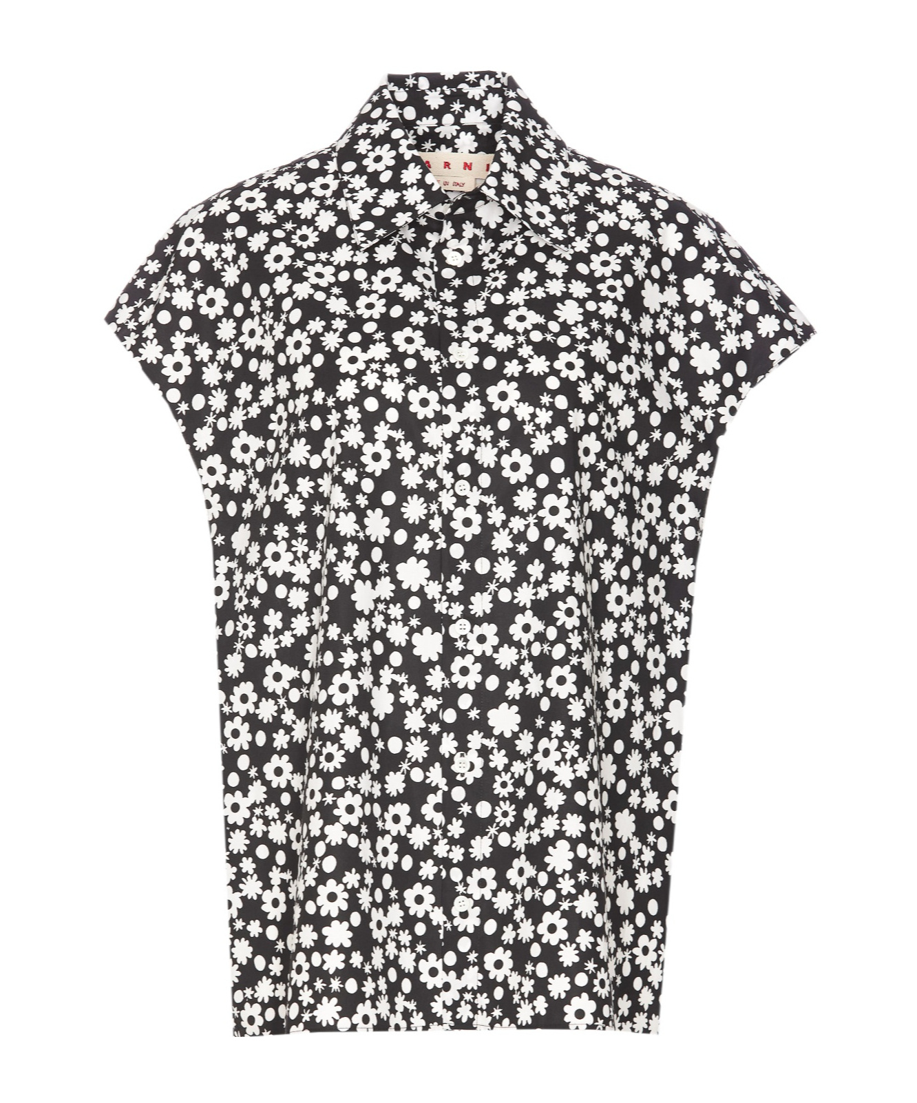 Shop Marni Black And White Sleeveless Cocoon Shirt With Pop Fields Motif