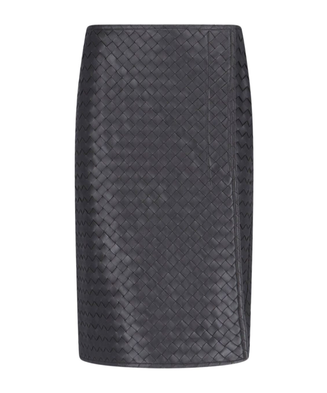 Bottega Veneta Womens Intrecciato Two-slip-pockets Leather Midi Skirt Black In Brown