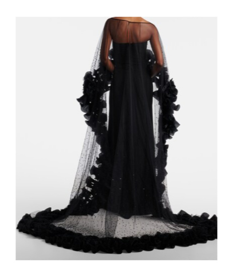 Jenny Packham Ruffled Caped Gown In Black