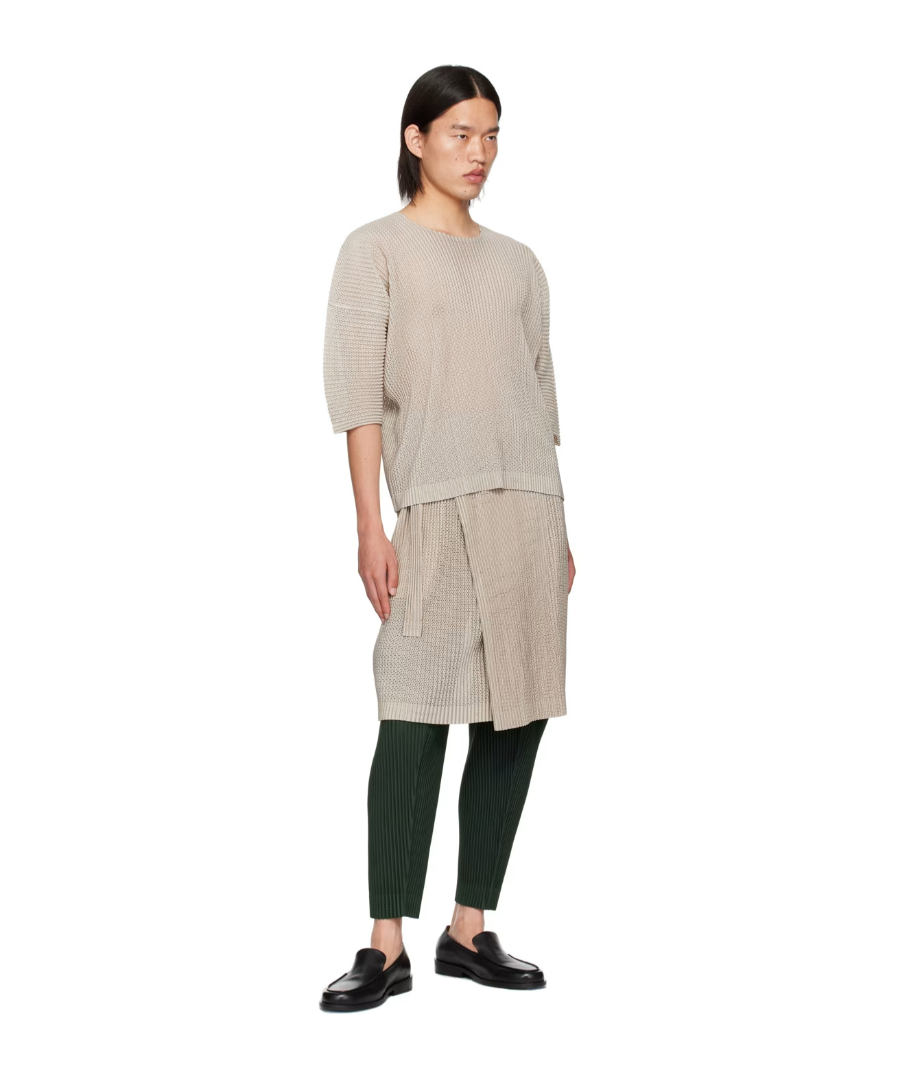 Issey Miyake Pleated Mesh Skirt In Nude