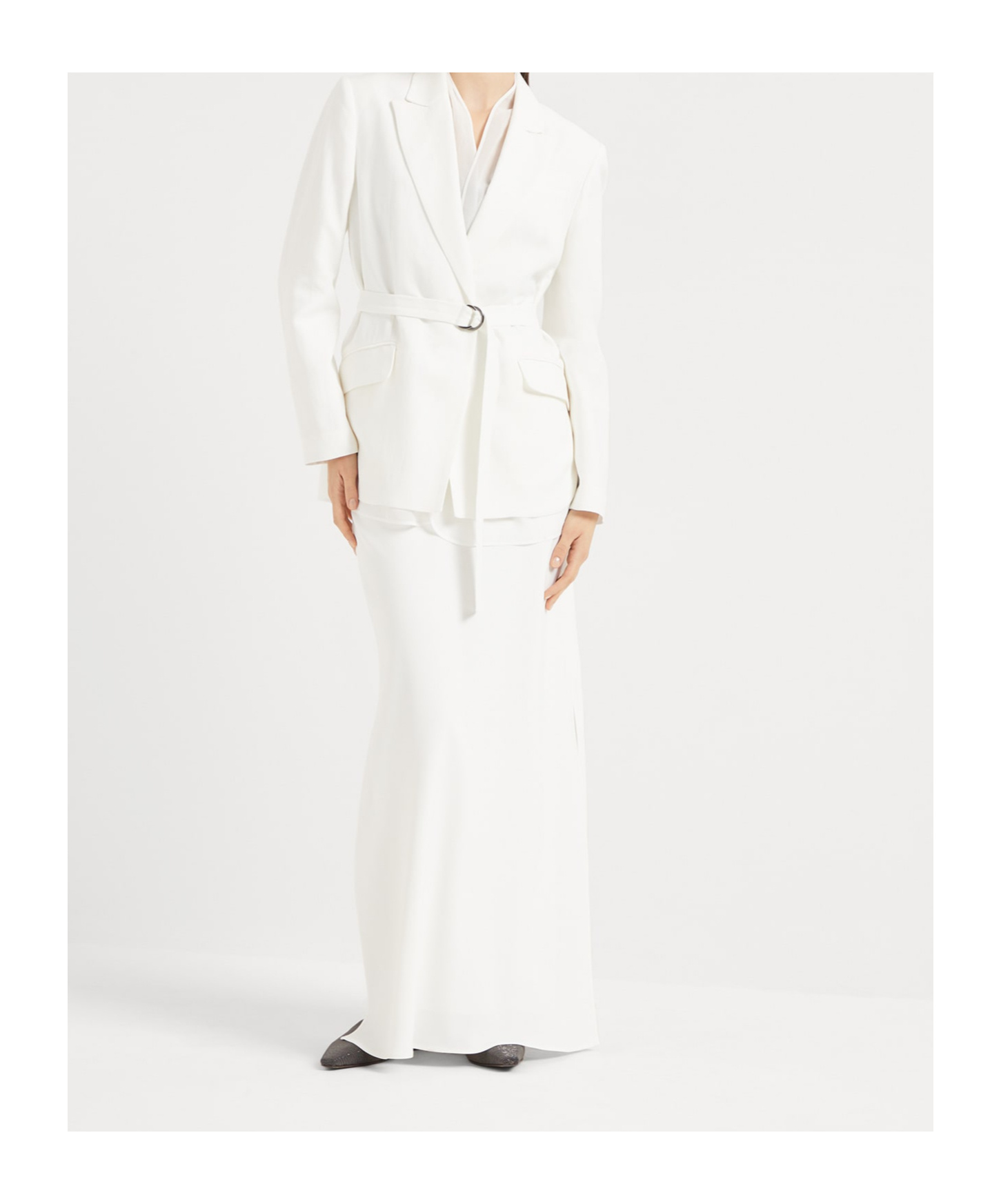 Brunello Cucinelli Cotton Crepe Double Twill Maxi Column Skirt In White