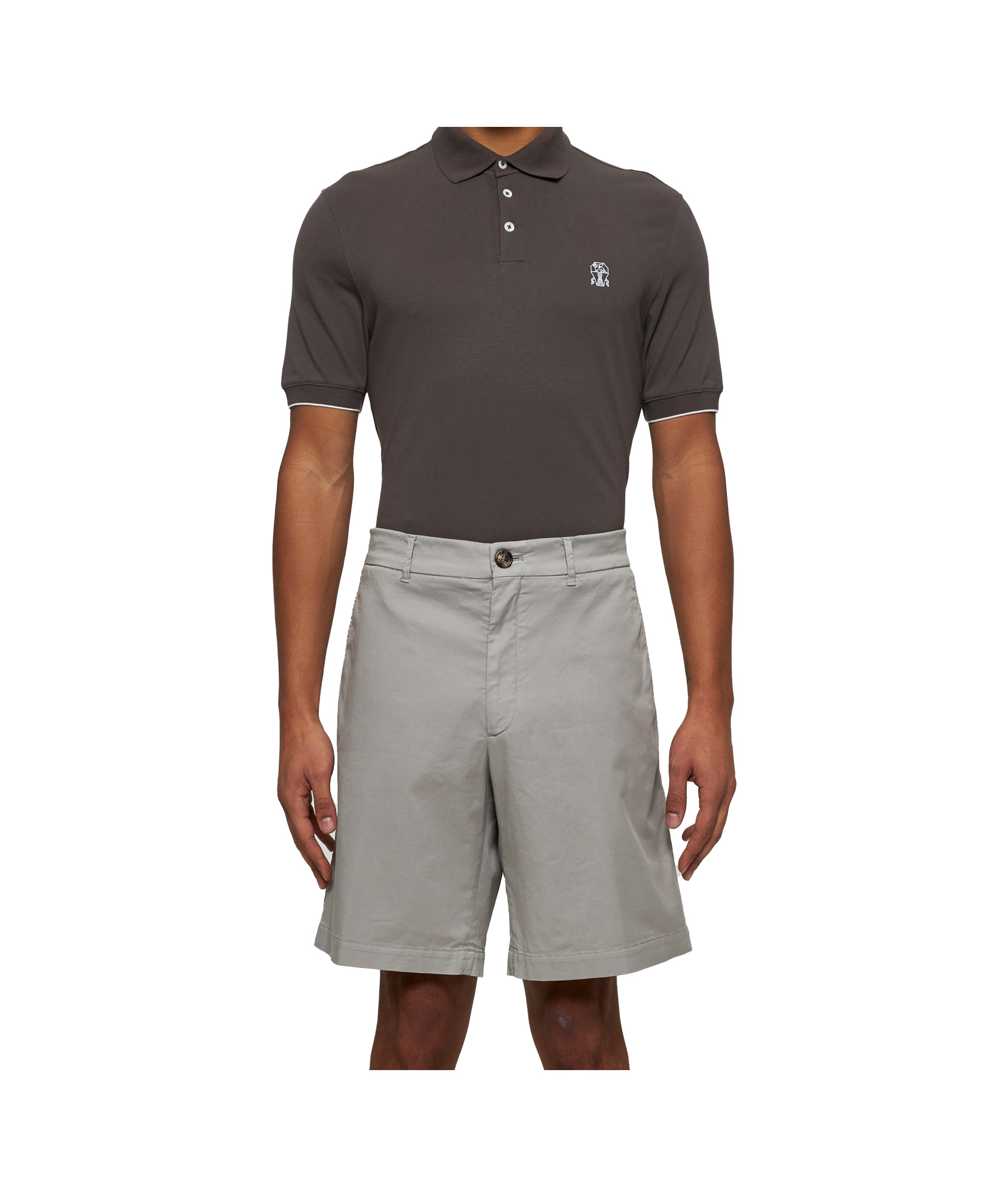 Brunello Cucinelli Green Gabardine Bermuda Shorts In Gray