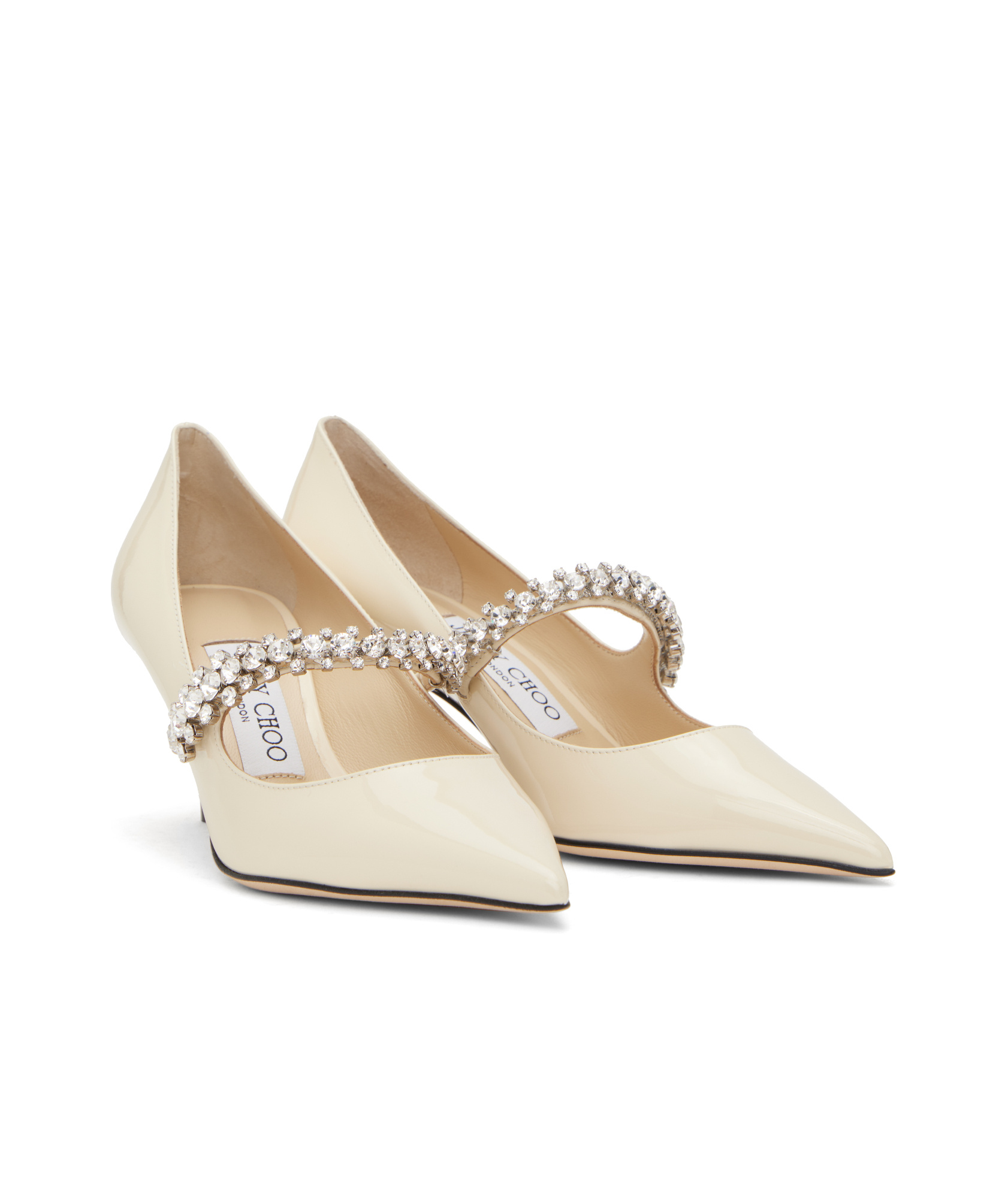 Jimmy Choo Bing White Pumps With Crystal Embellishments And High Cone Heel In Patent Leather Blend Woman In Nude