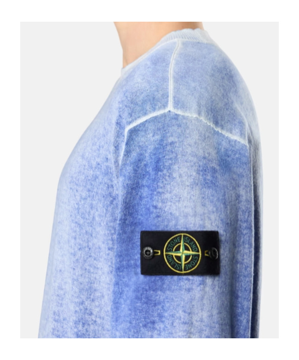 Stone Island Men's Raw Hand Light Cotton Crewneck Jumper With Airbrushed Interior Sweater In Blue