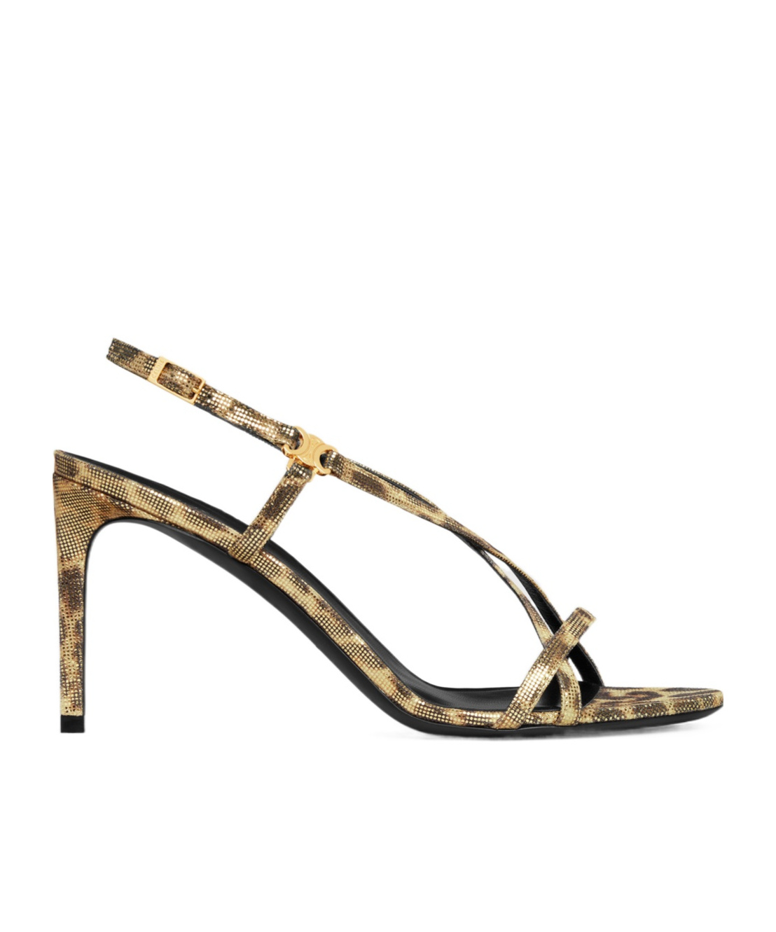CELINE CELINE SOIR CRISS CROSS SANDAL WITH TRIOMPHE IN LEOPARD PRINTED LAMINATED SUEDE CALFSKIN