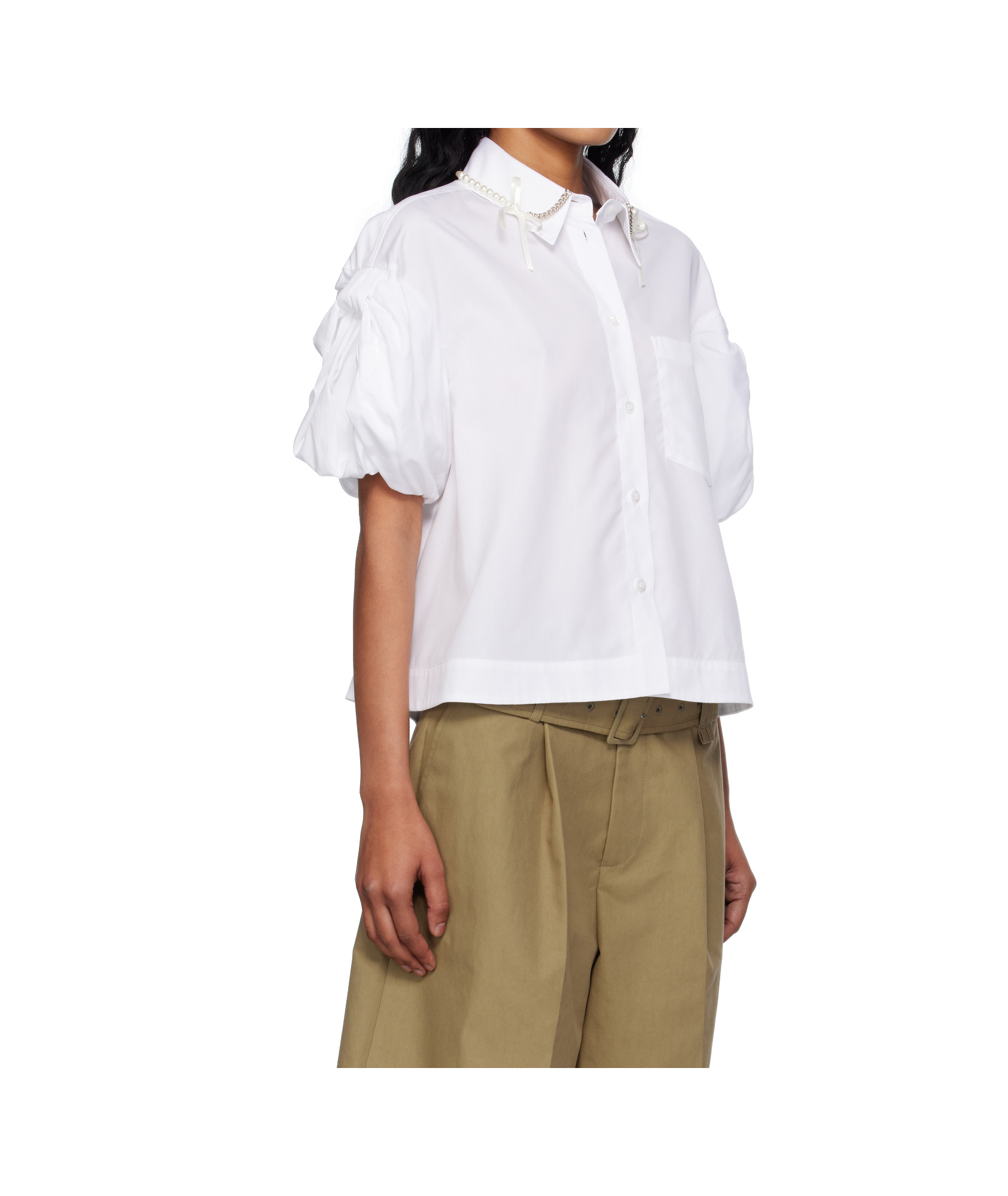 Simone Rocha Cropped Puff Bow Sleeve Shirt In White