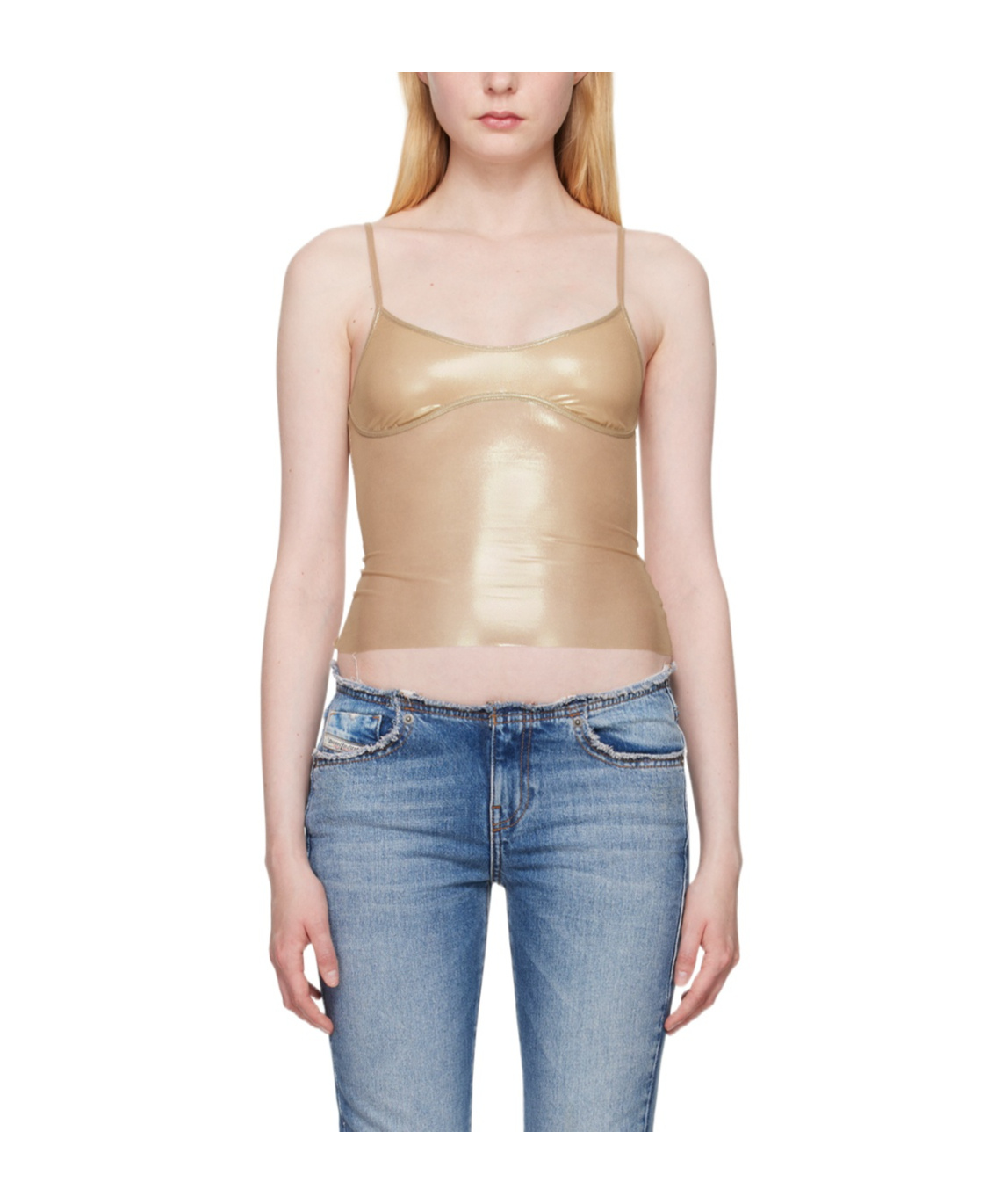 Diesel Low Round Neck Elastic Mesh Sling In Brown