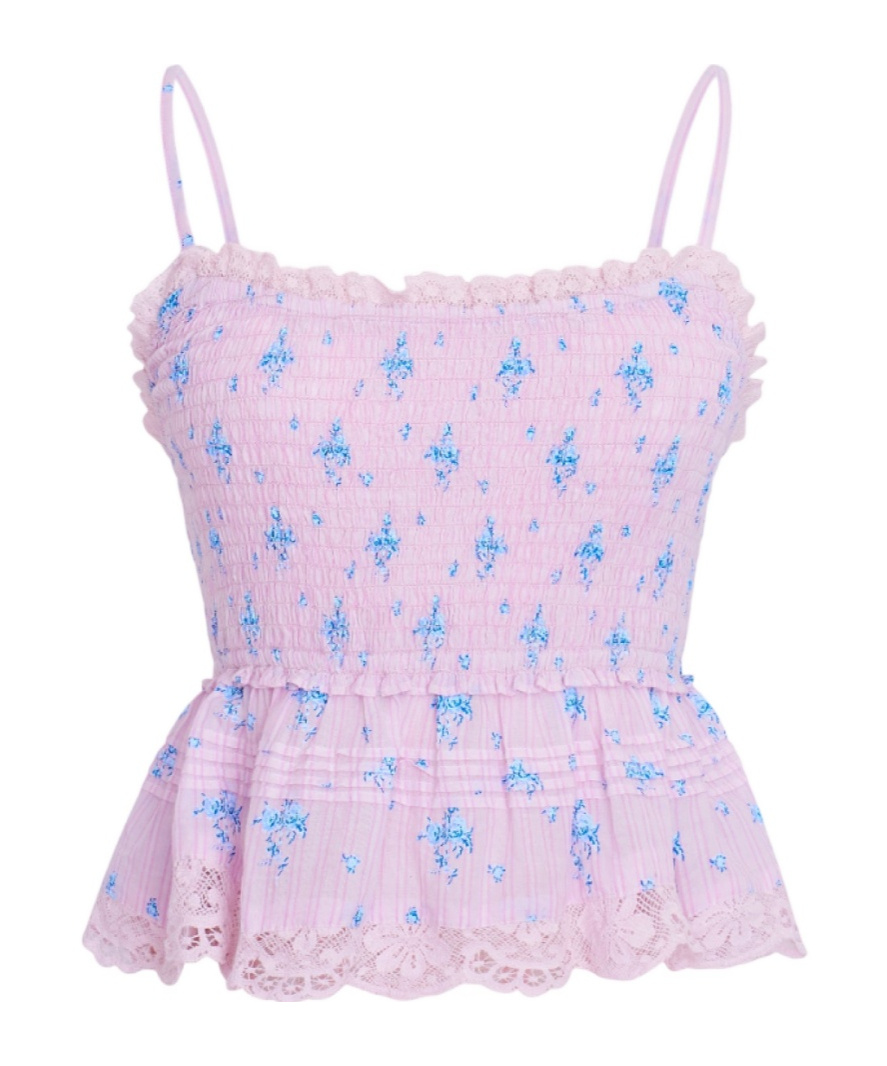 Loveshackfancy Marzenia Smocked Sleeveless Top In Purple