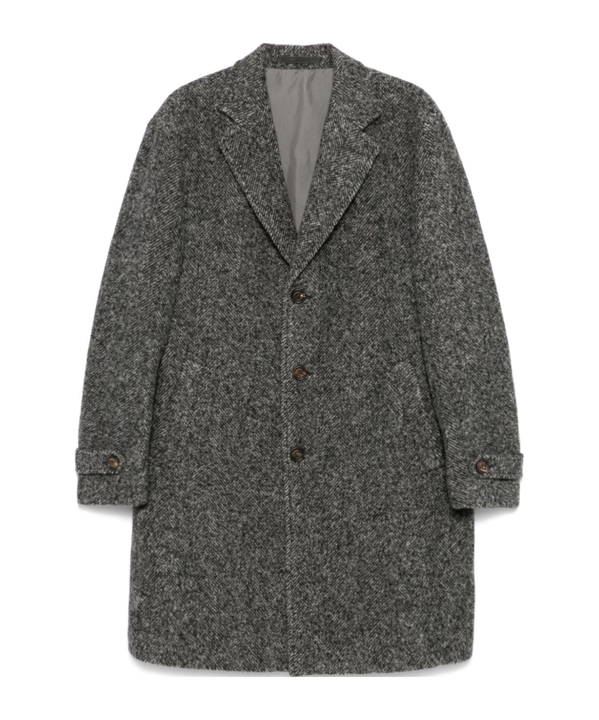 Eleventy Herringbone Coat With Front Button Fastening In Black