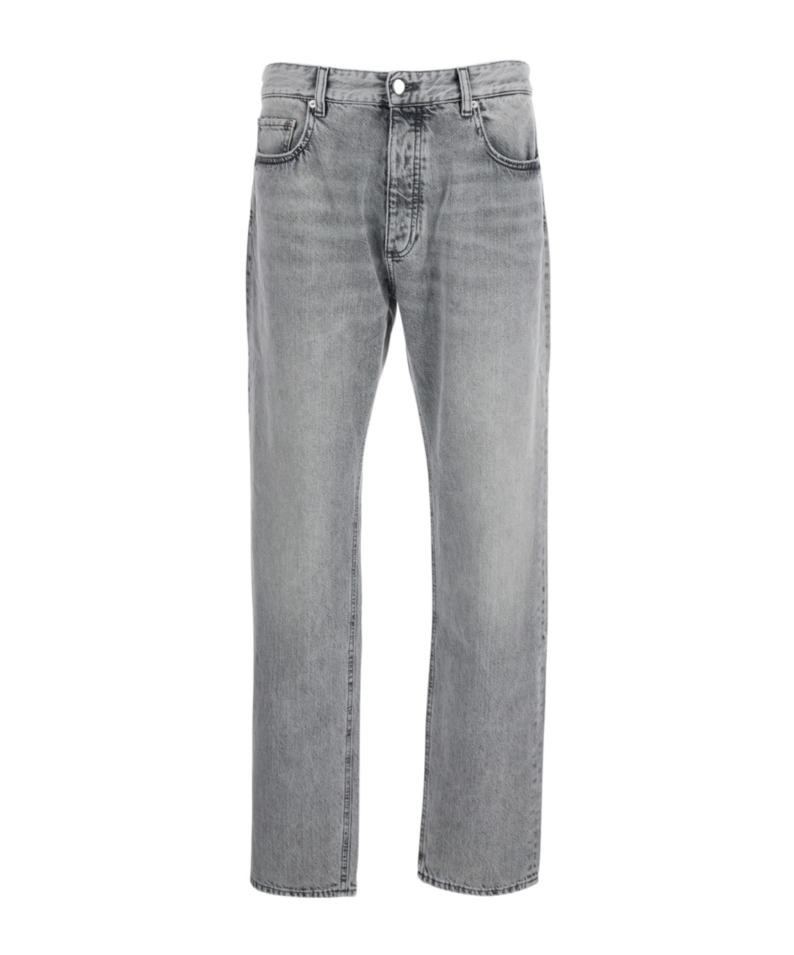 Icon Denim Grey Pants With Belt Loops And Rear Logo Patch In Denim Man In Grey