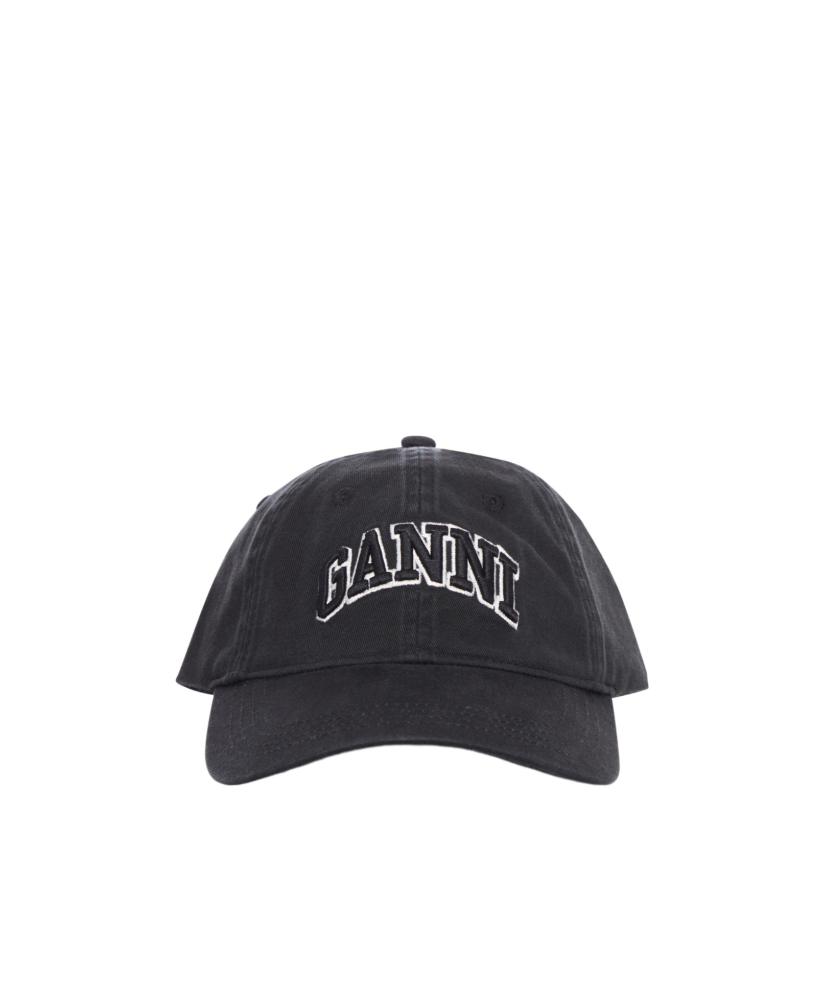 Ganni Womens Black Brand-embroidered Cotton-canvas Cap In Black