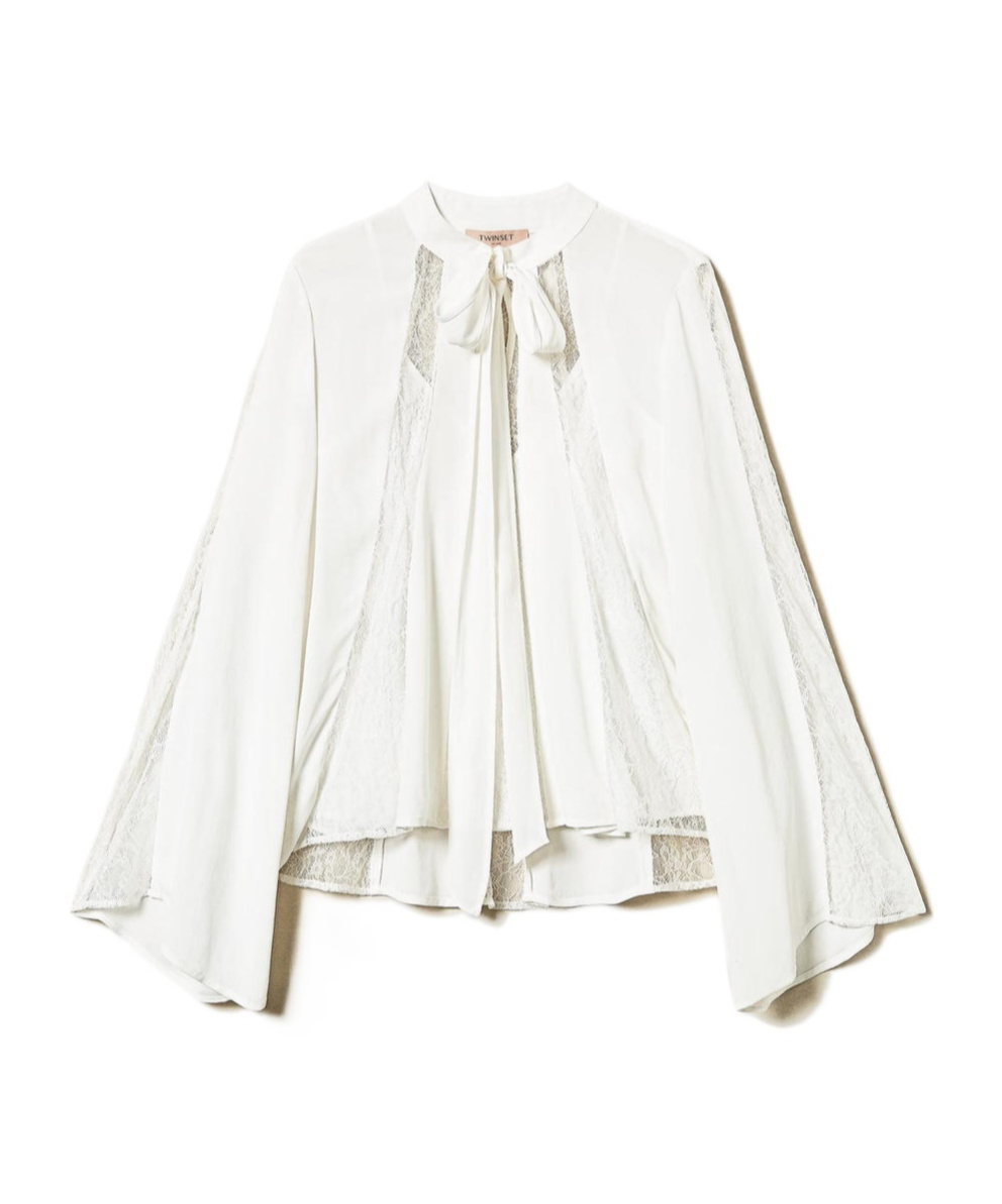 Shop Twinset Lace-detail Crepe Blouse In White