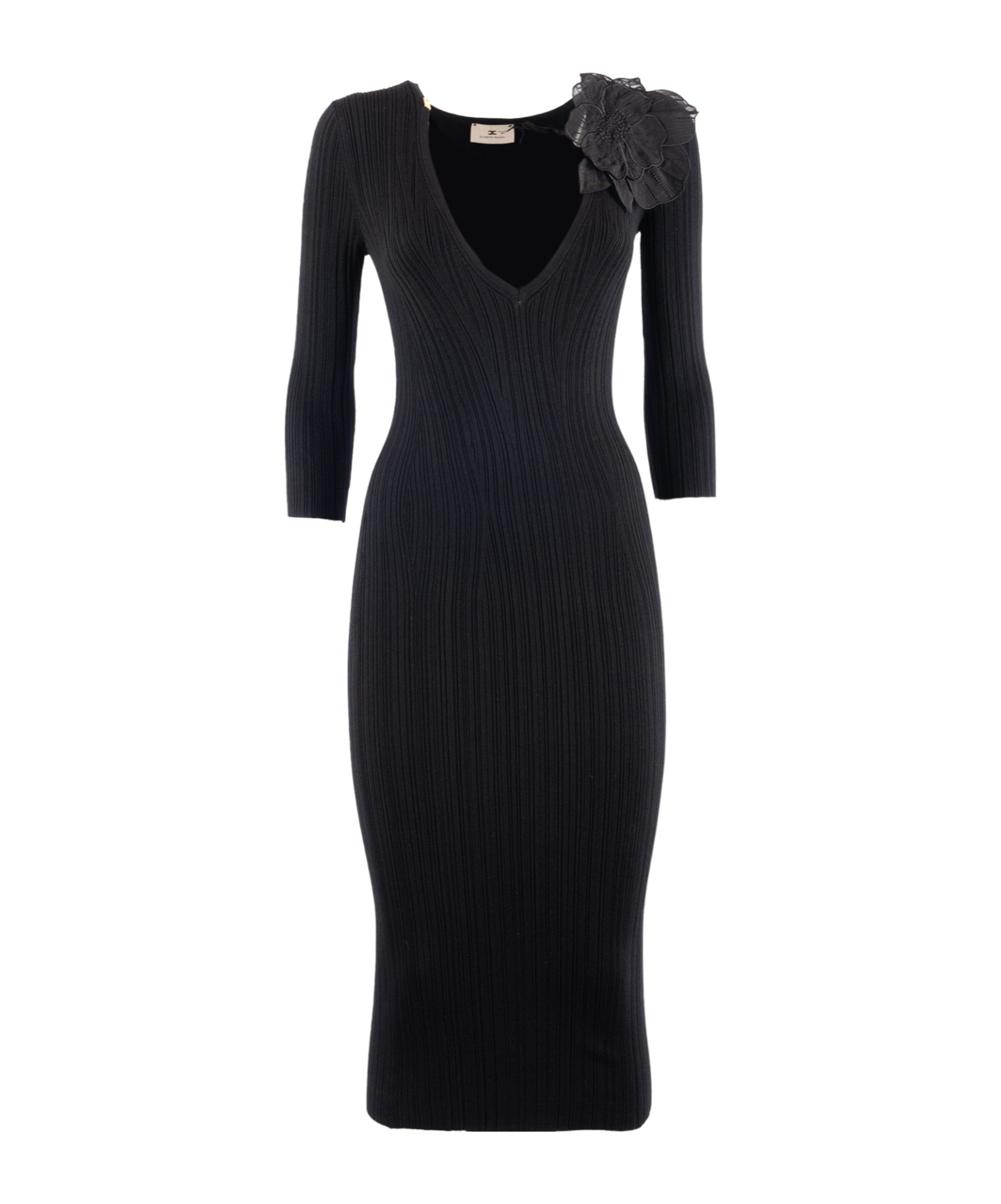 Elisabetta Franchi Flower-detailing Midi Dress In Black