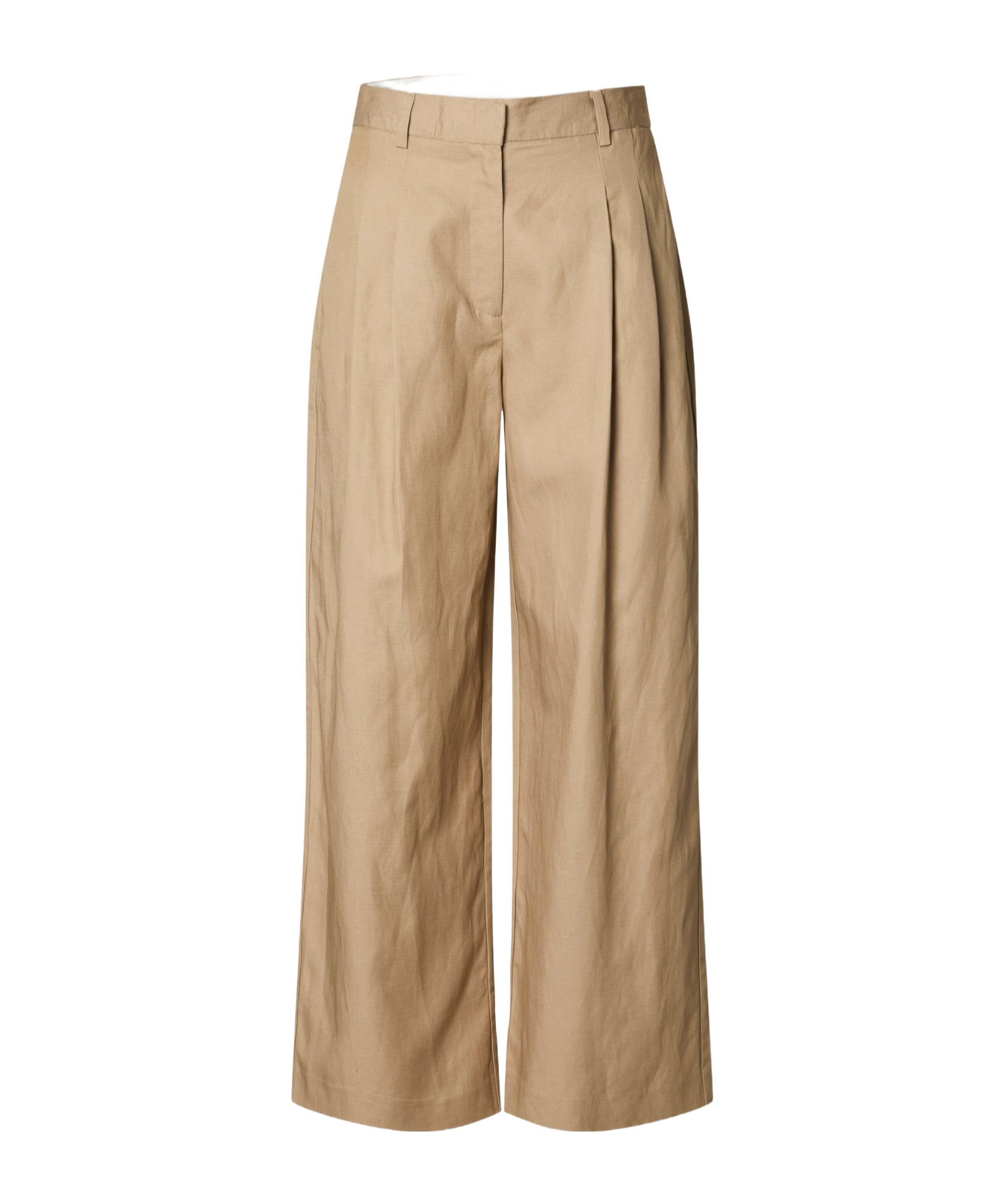 Selected High Waist Wide-leg Trousers In Brown