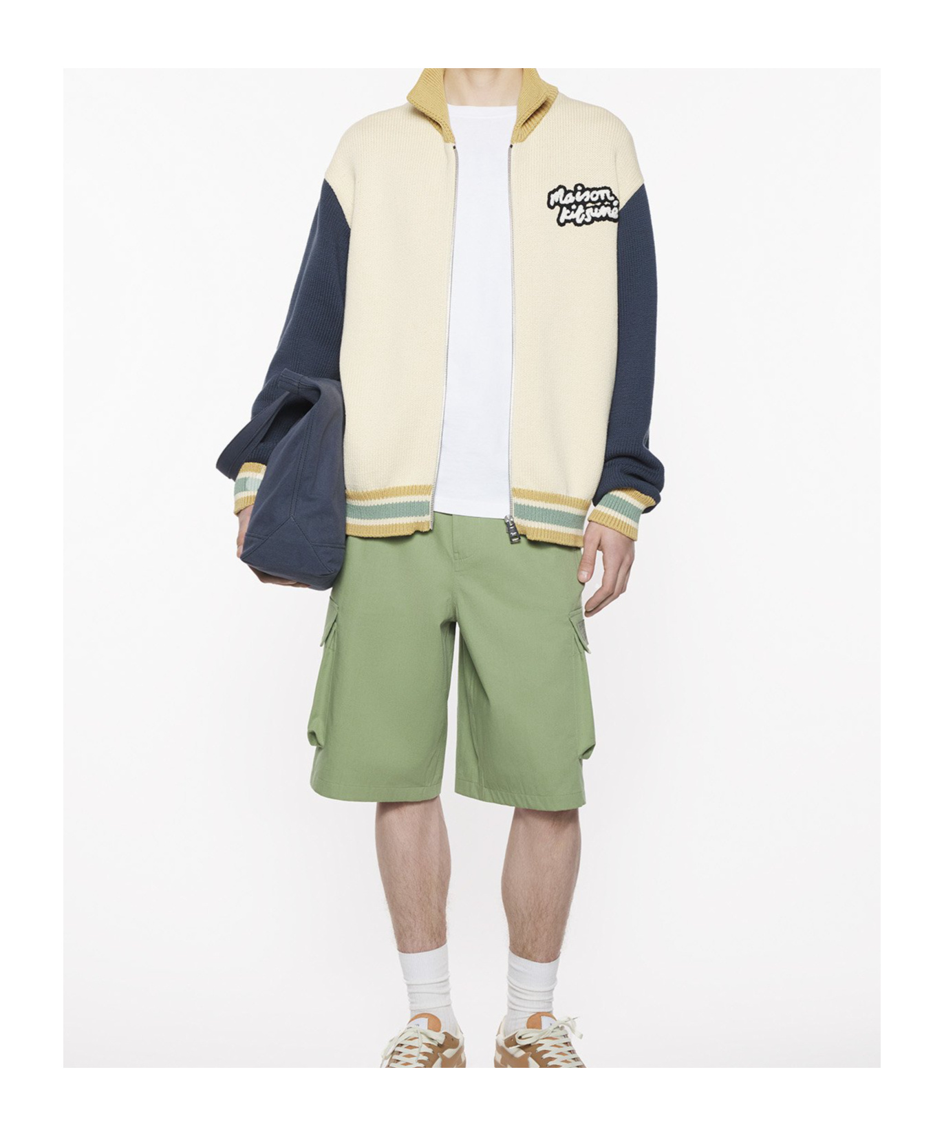Maison Kitsuné Bermuda Shorts With Belt Loops And Pockets In Green