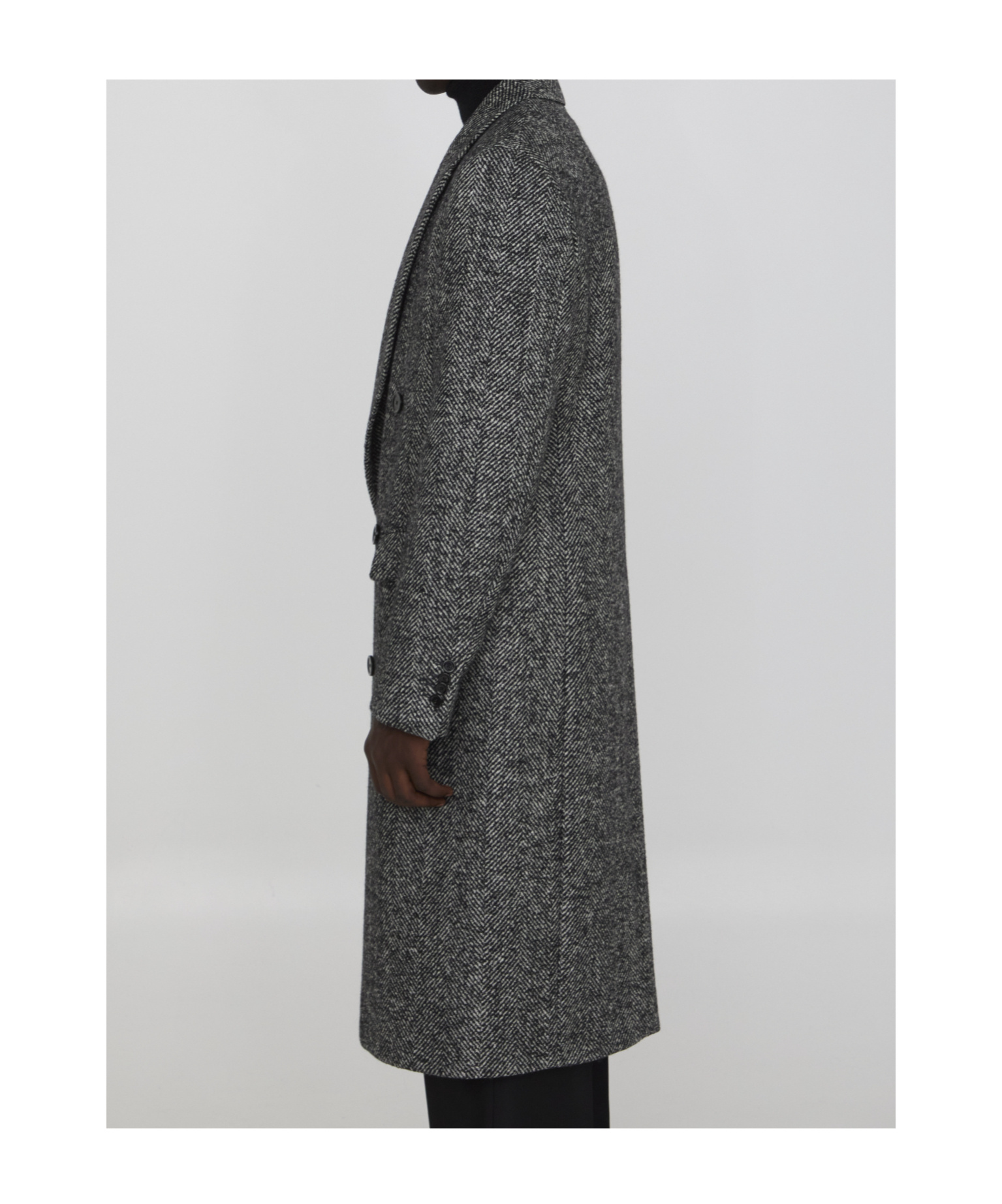 Lardini Herringbone Coat In Black