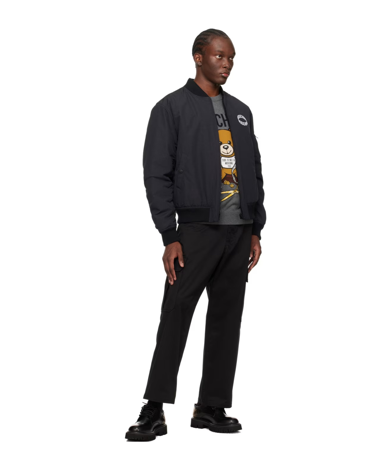 Moschino Logo Zipper Cotton Suit In Black