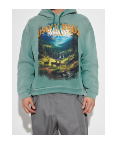 Dsquared2 Slouchy Hooded Sweater Graphic Print In Blue