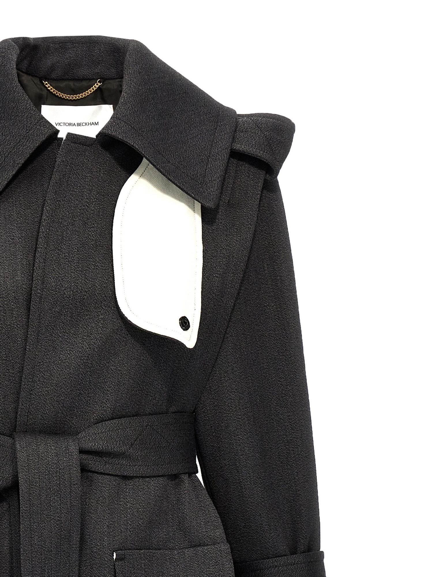 Victoria Beckham Womens Charcoal Collar Concealed-pockets Wool Coat In Black