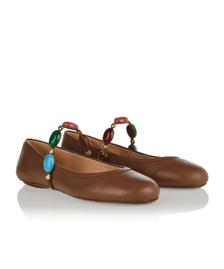 Gianvito Rossi Shanti Mary Jane Leather Ballet Flats In Brown