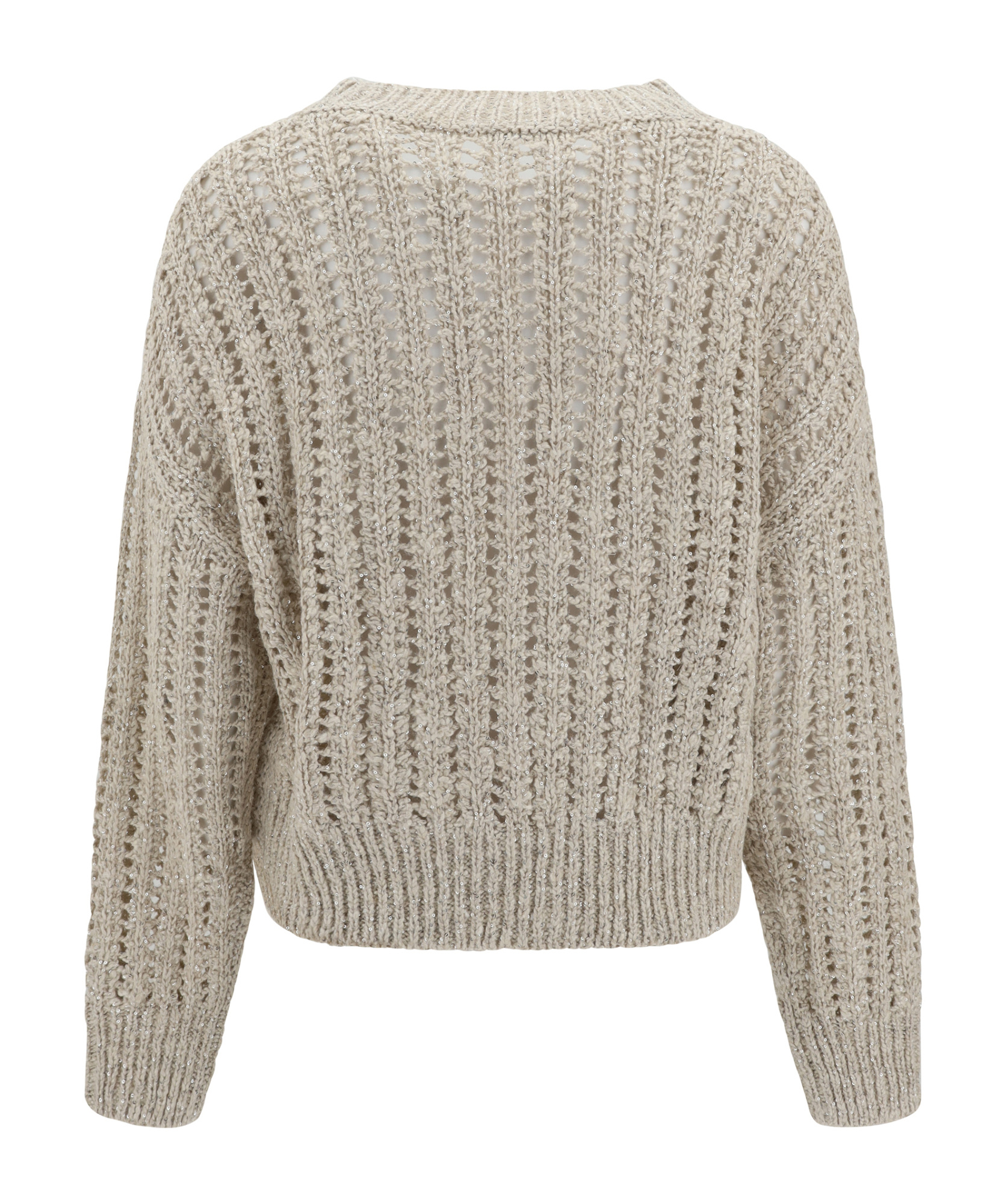 Brunello Cucinelli Oversized Cable-knit Sweater With V-neckline In Nude