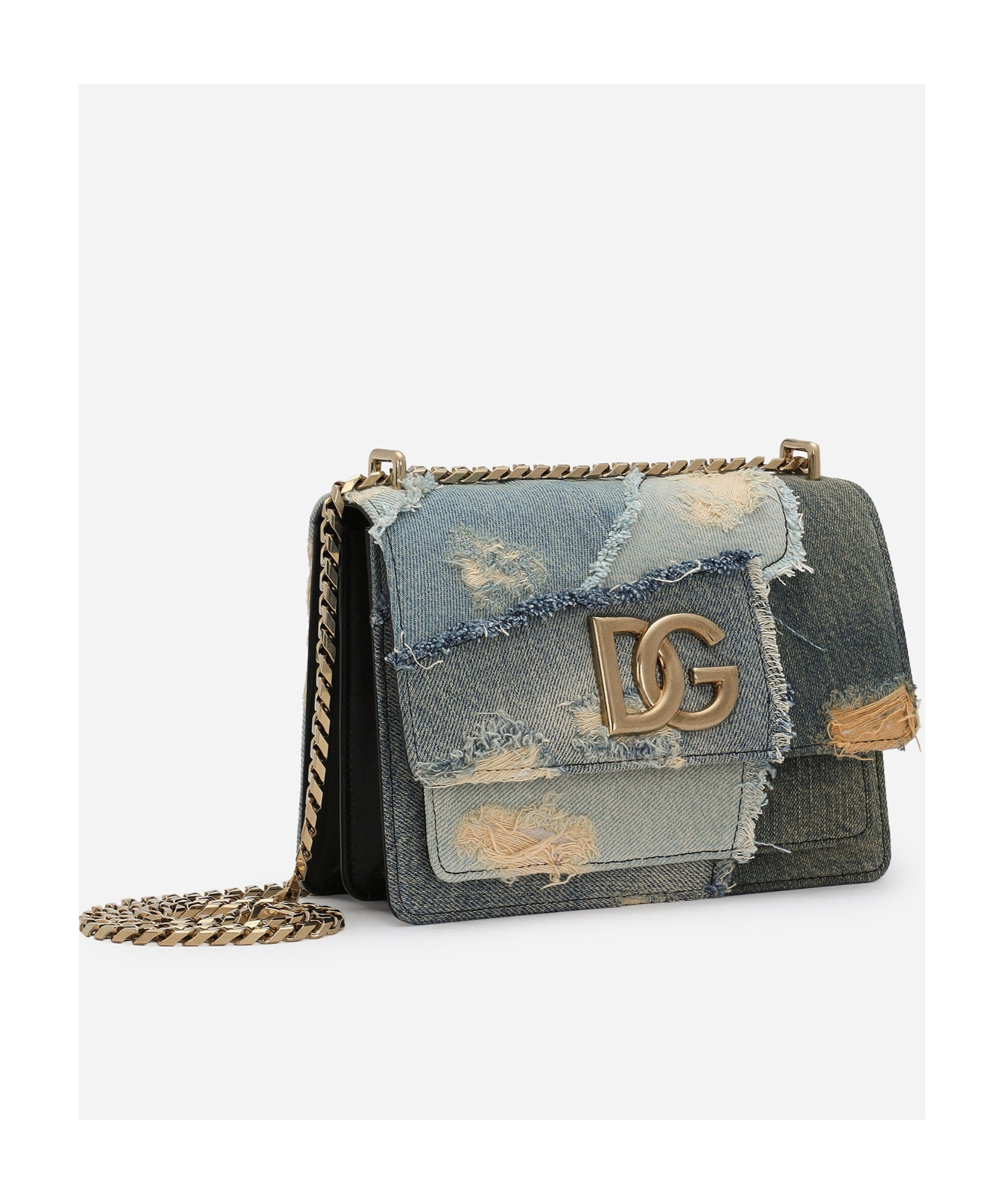 DOLCE & GABBANA LOGO PLAQUE DENIM PATCHWORK CROSS BODY BAG