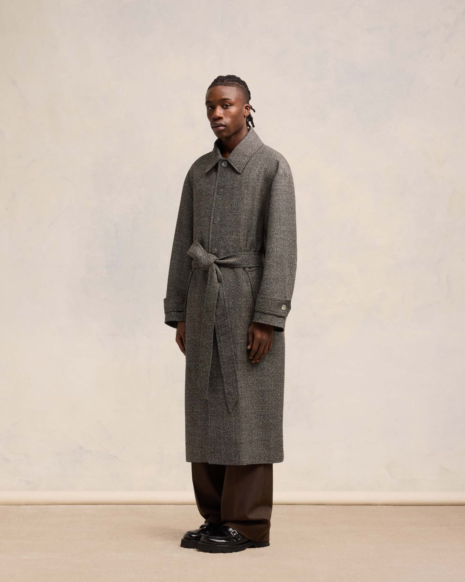 Ami Alexandre Mattiussi Wool-cotton Blended Large-profile Belted Coat In Black