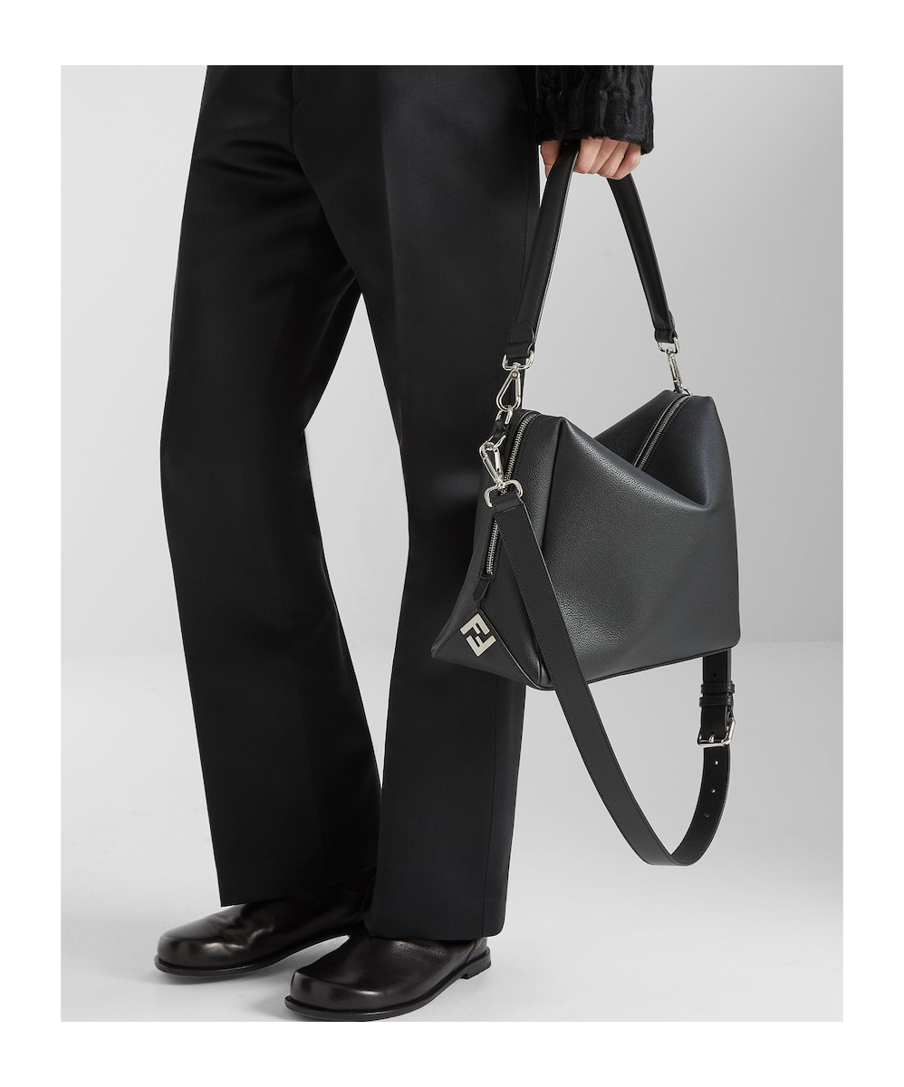 Fendi Medium Shoulder Bag Adjustable Strap Metal Hardware Textured Finish In Black