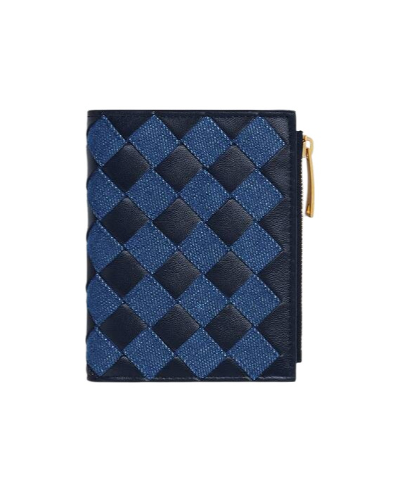 Bottega Veneta Navy Intrecciato Small Bi-fold Wallet In Blue