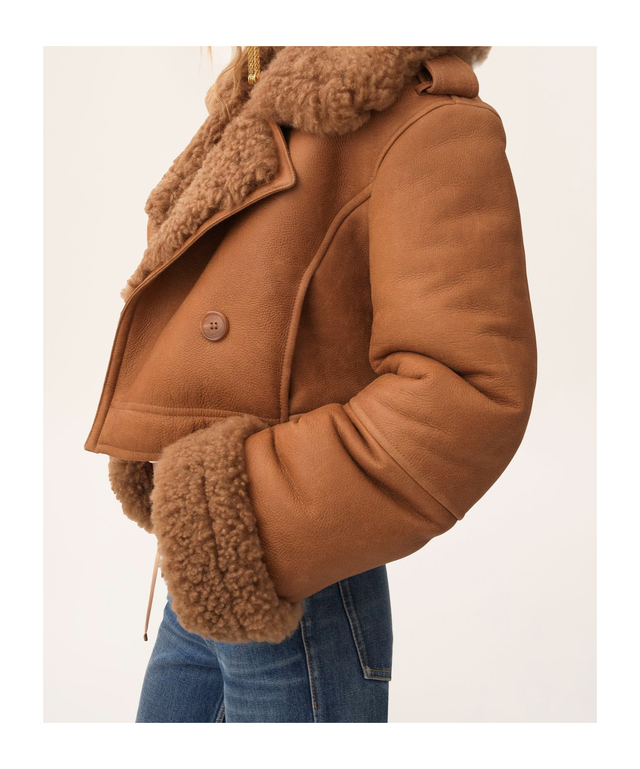 Chloé Cropped Shearling-trimmed Leather Jacket In Brown