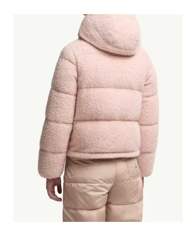 Moncler Virieu Bouclé Hooded Short Down Jacket In Pink