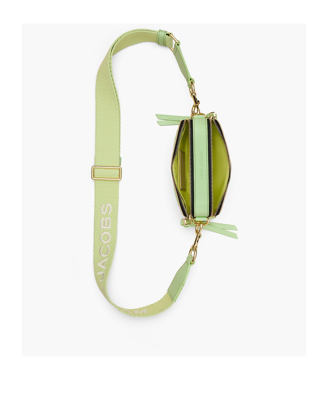 Marc Jacobs Beige And Acid Green Leather The Snapshot Crossbody Bag In Nude