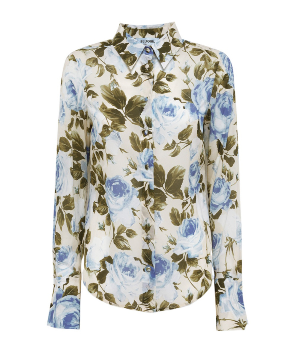 Shop Blugirl Rose-print Shirt In Multicolor