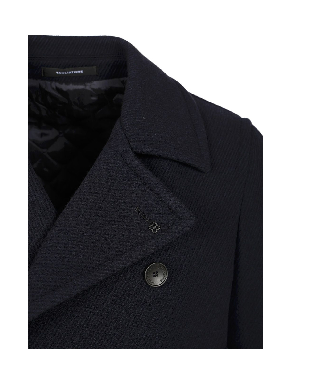 Tagliatore Black Double-breasted Coat With Wide Notched Revers In Blue