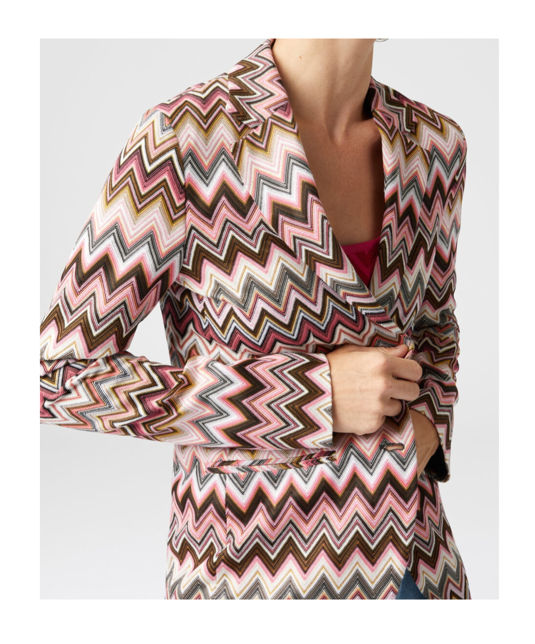 Missoni Single-breasted Blazer In Cotton And Zigzag Viscose In Pink
