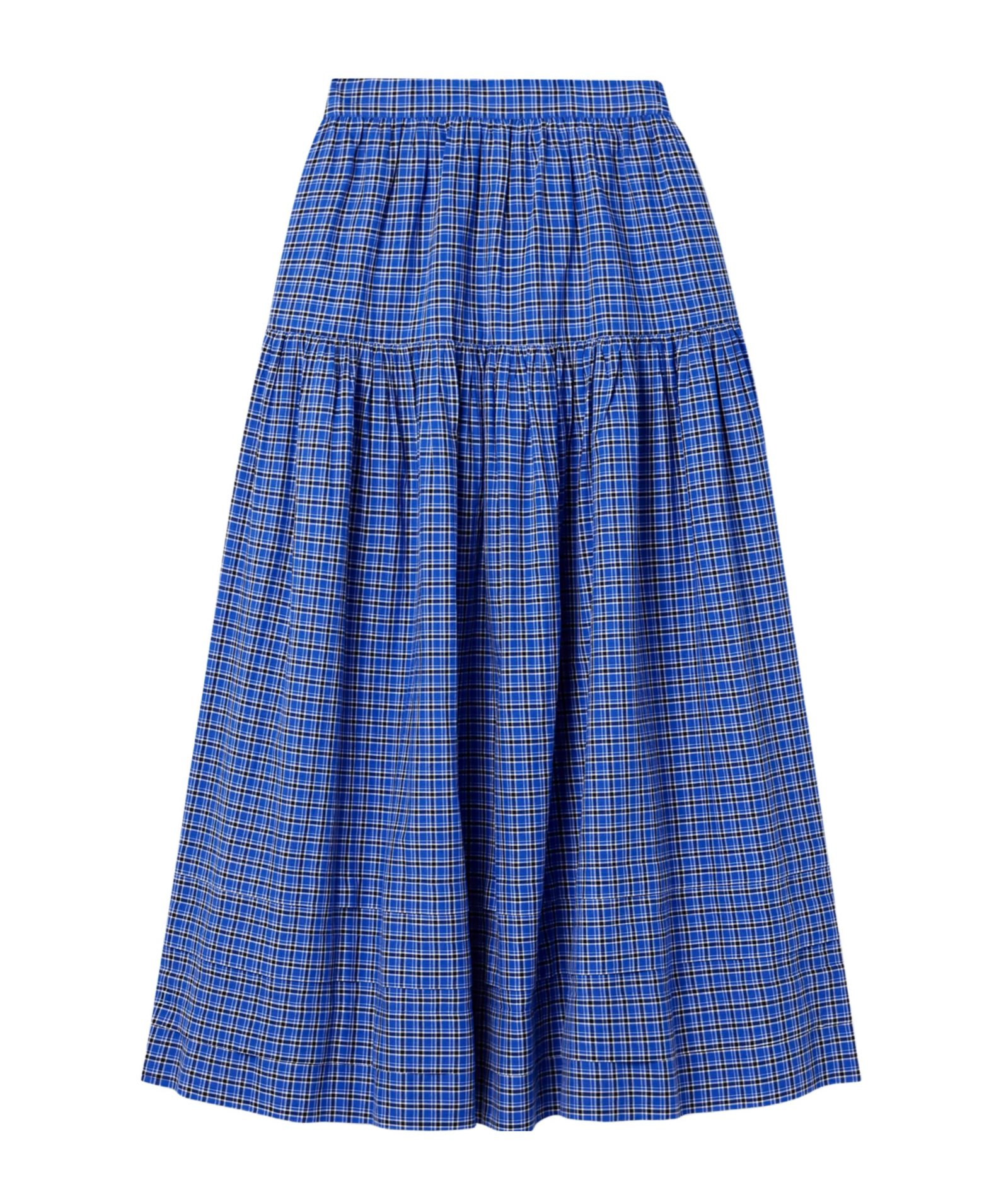 Doen Sebastiane Tiered Checked Voile Midi Skirt In Blue