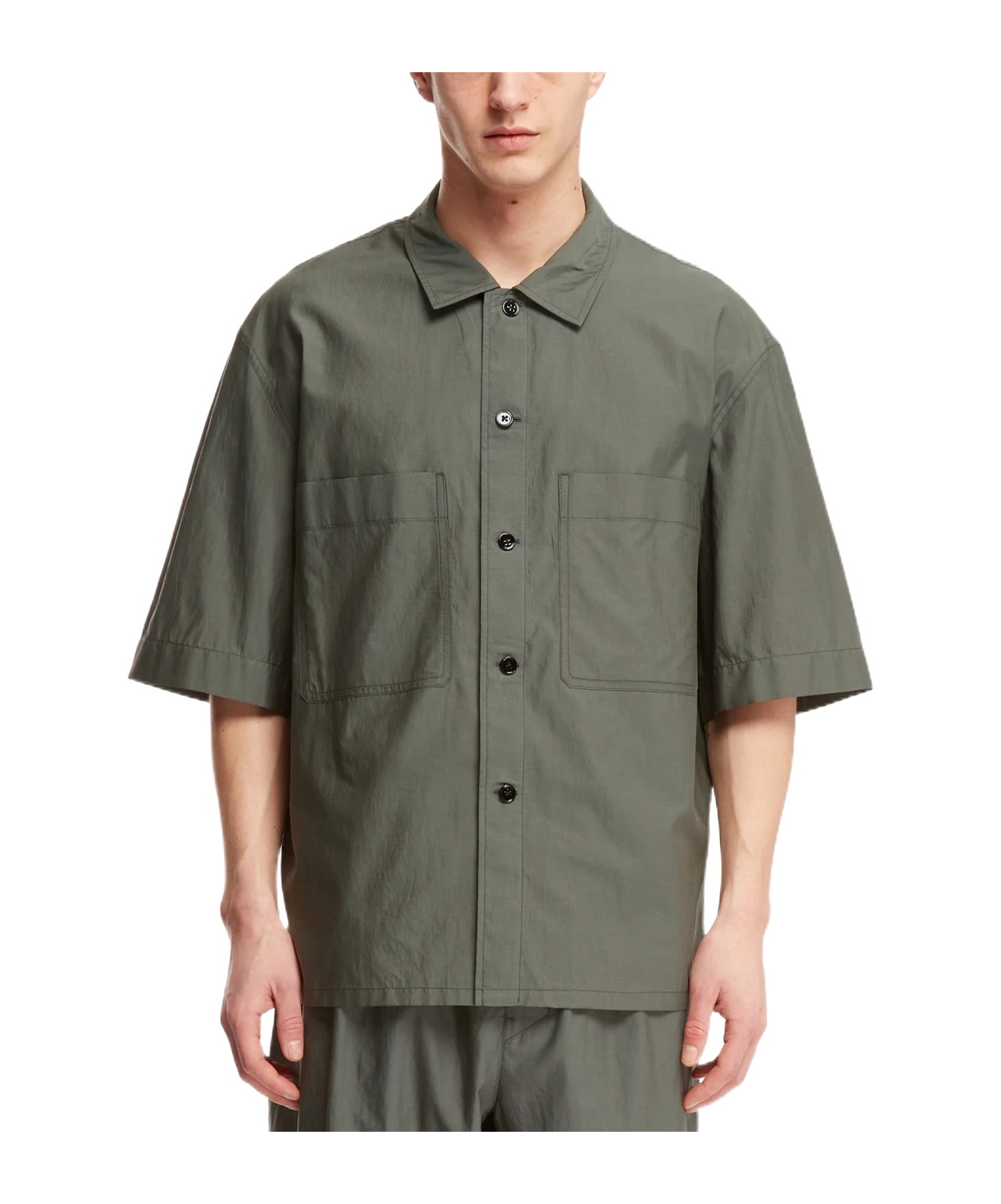 Lemaire Short-sleeved Button-up Shirt In Gray