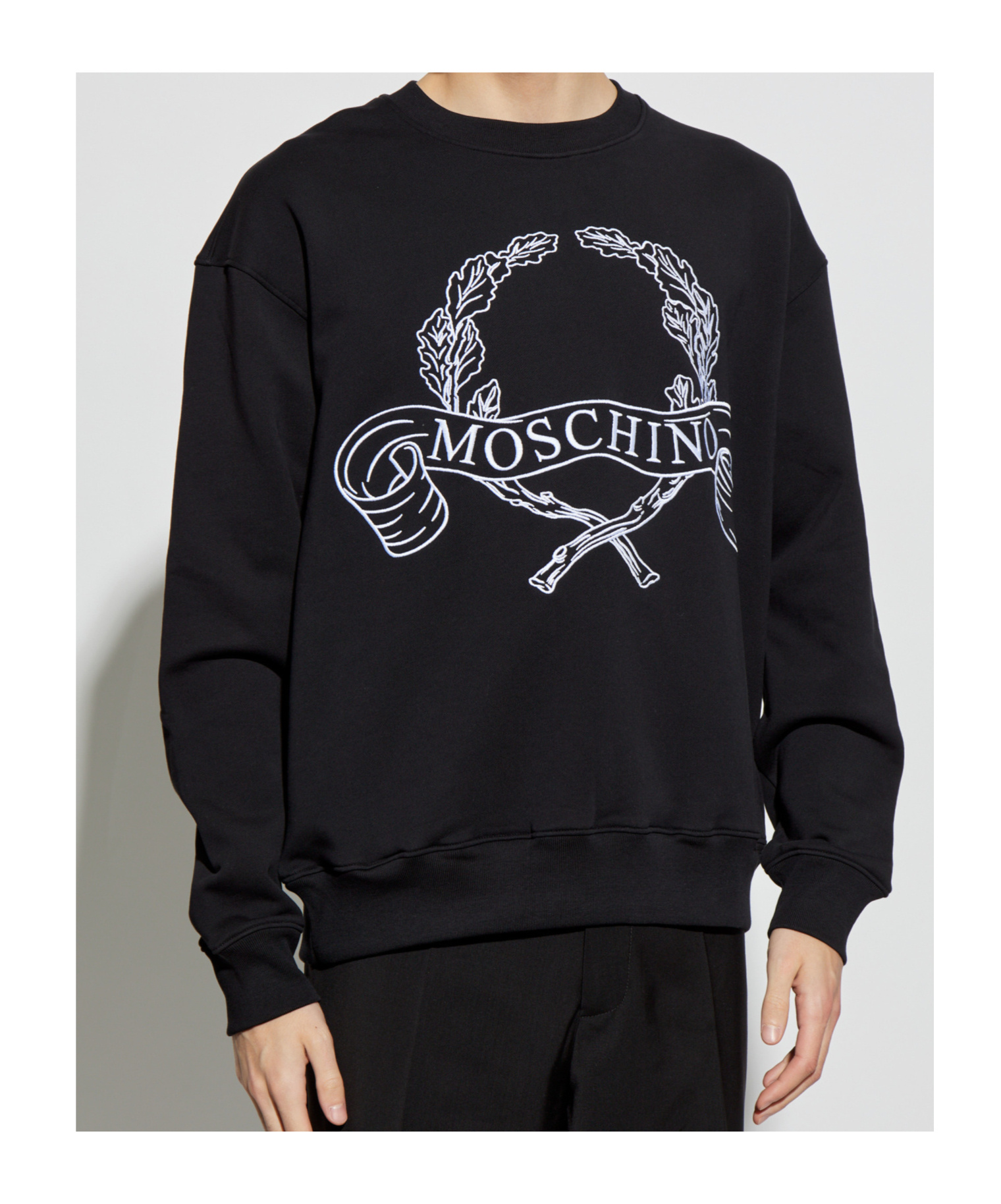 Moschino Sweatshirt With Laurel Crown Logo Embroidery In Black