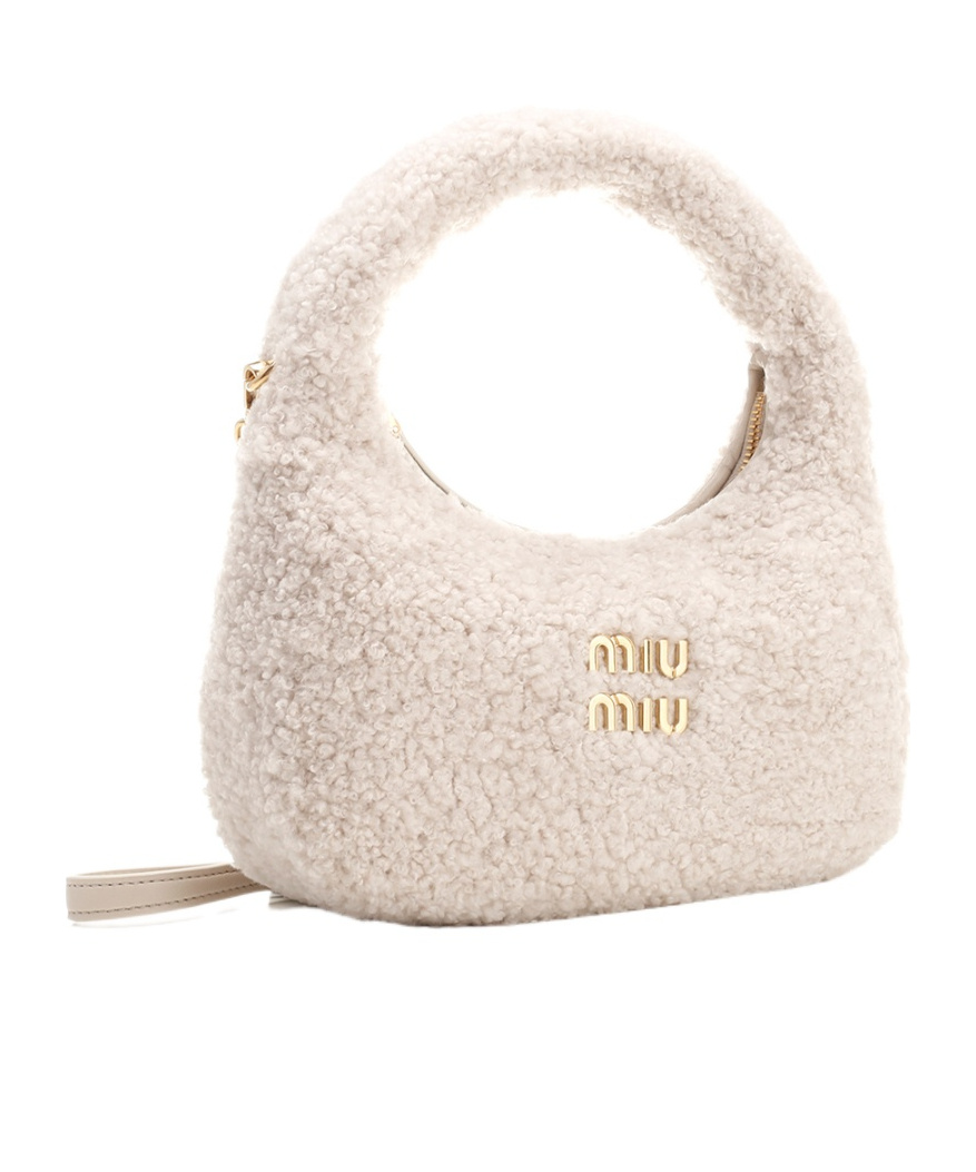 Miu Miu Wander Mini Shearling Shoulder Bag In Nude
