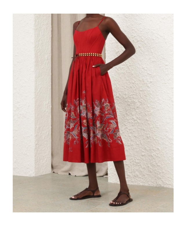 Zimmermann Rhiannon Belted Paisley-print Cotton-voile Midi Dress In Red