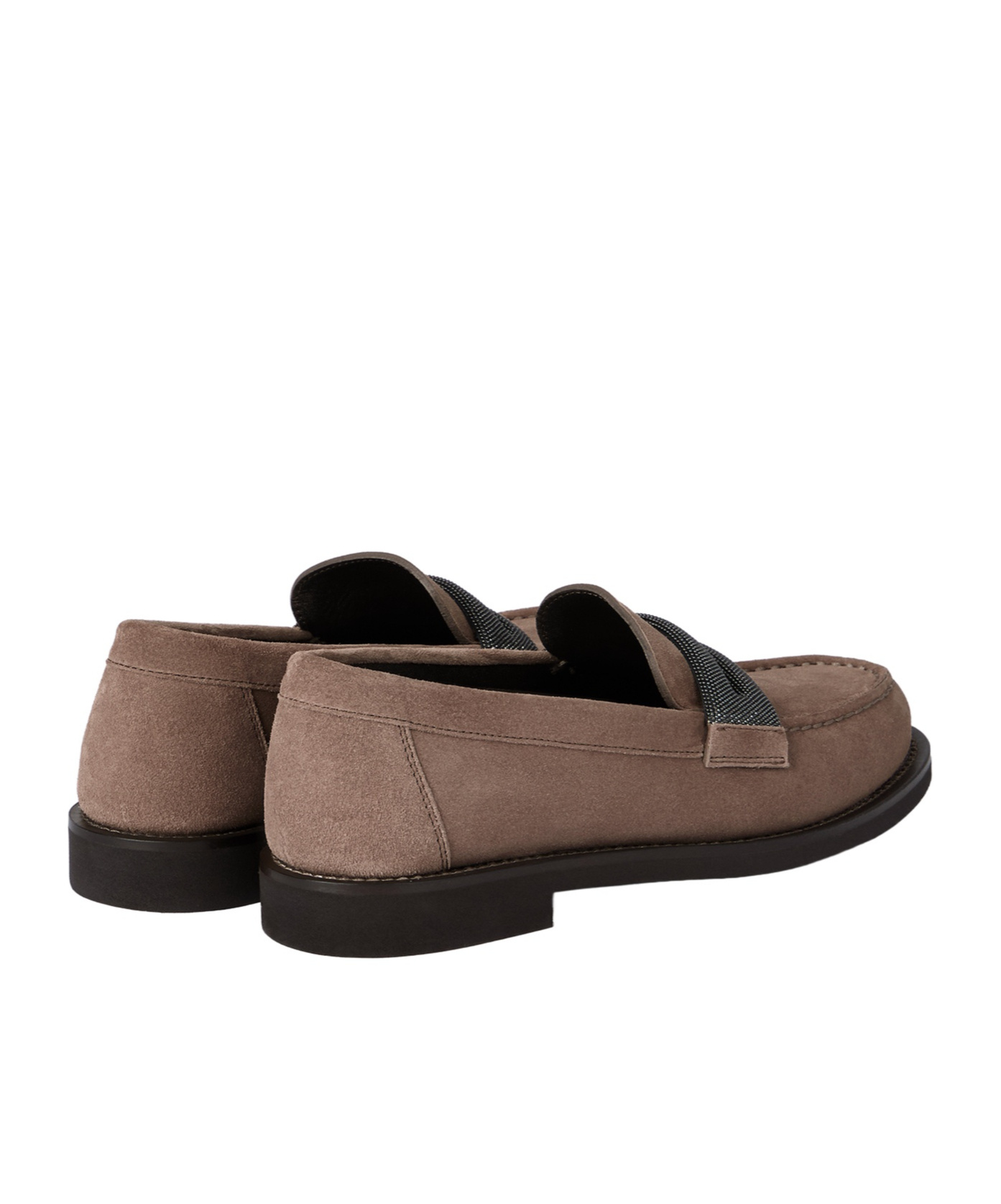 Brunello Cucinelli Brown Loafers With Almond Toe And Monil Detail In Suede Woman In Brown