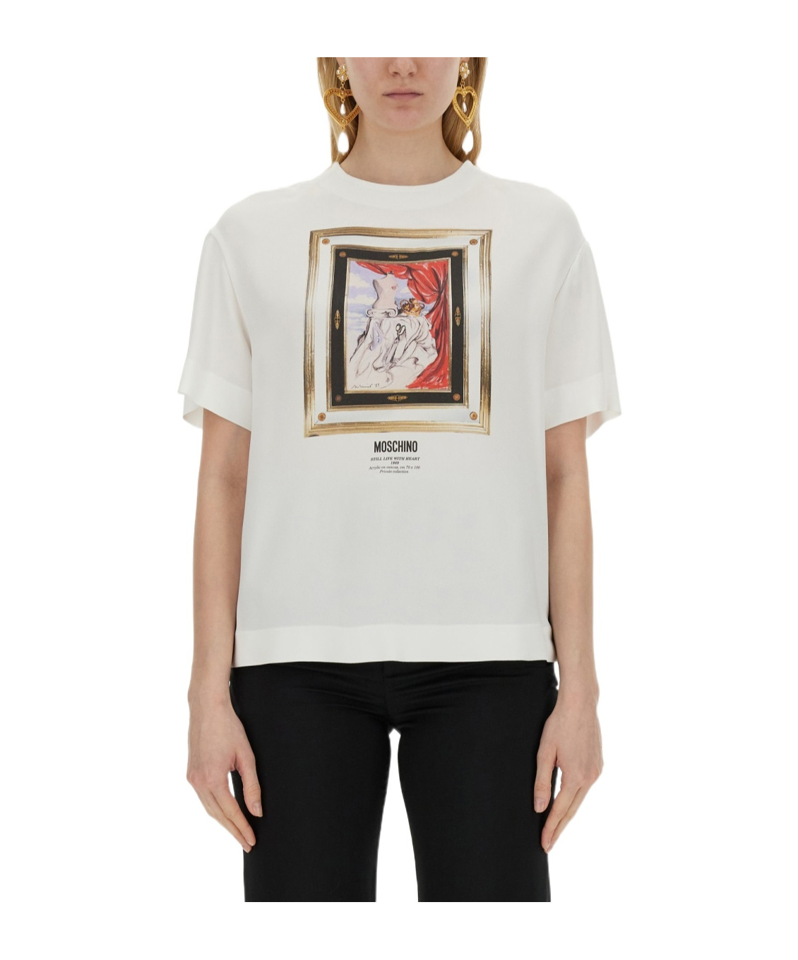 Moschino Enver Satin Blouse Still Life With Heart In White