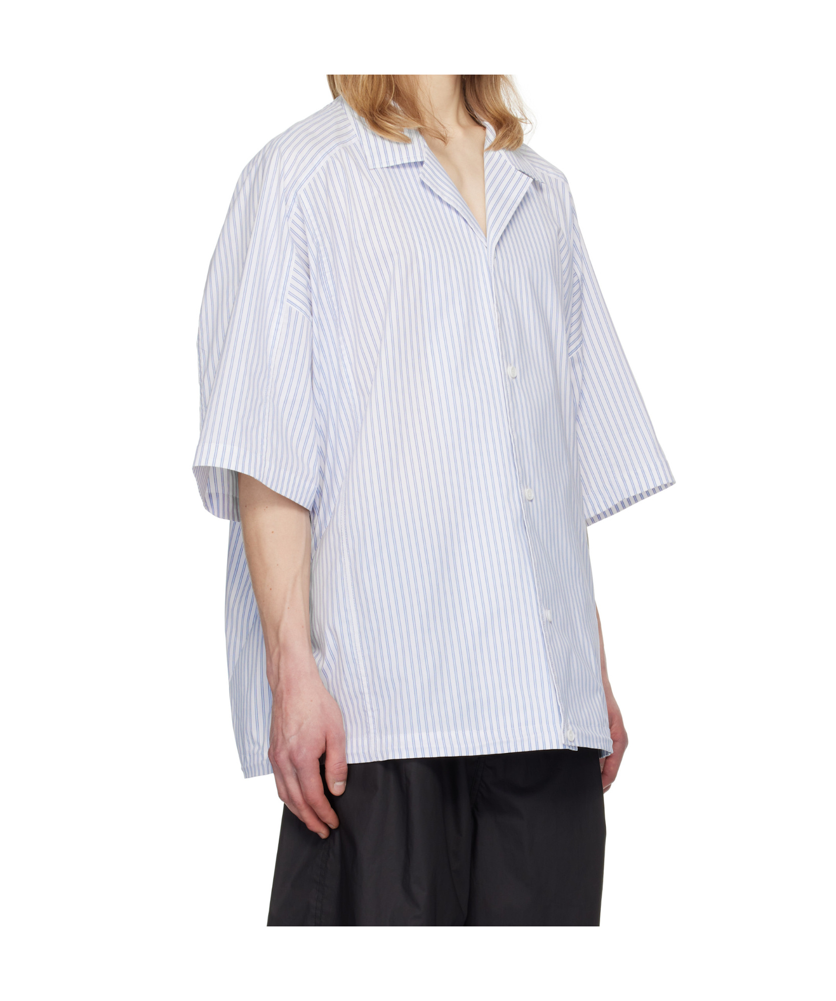 Juunj Blue Stripe Coach Short Sleeve Shirt In White
